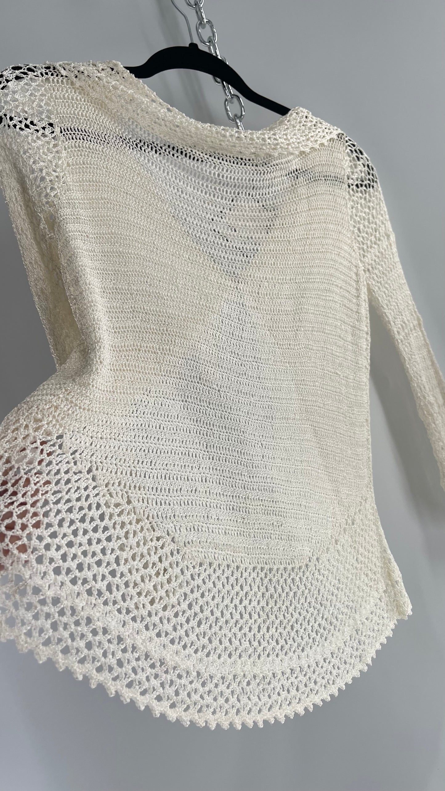 Vintage White Open Knit Crochet Cardigan (S/M)