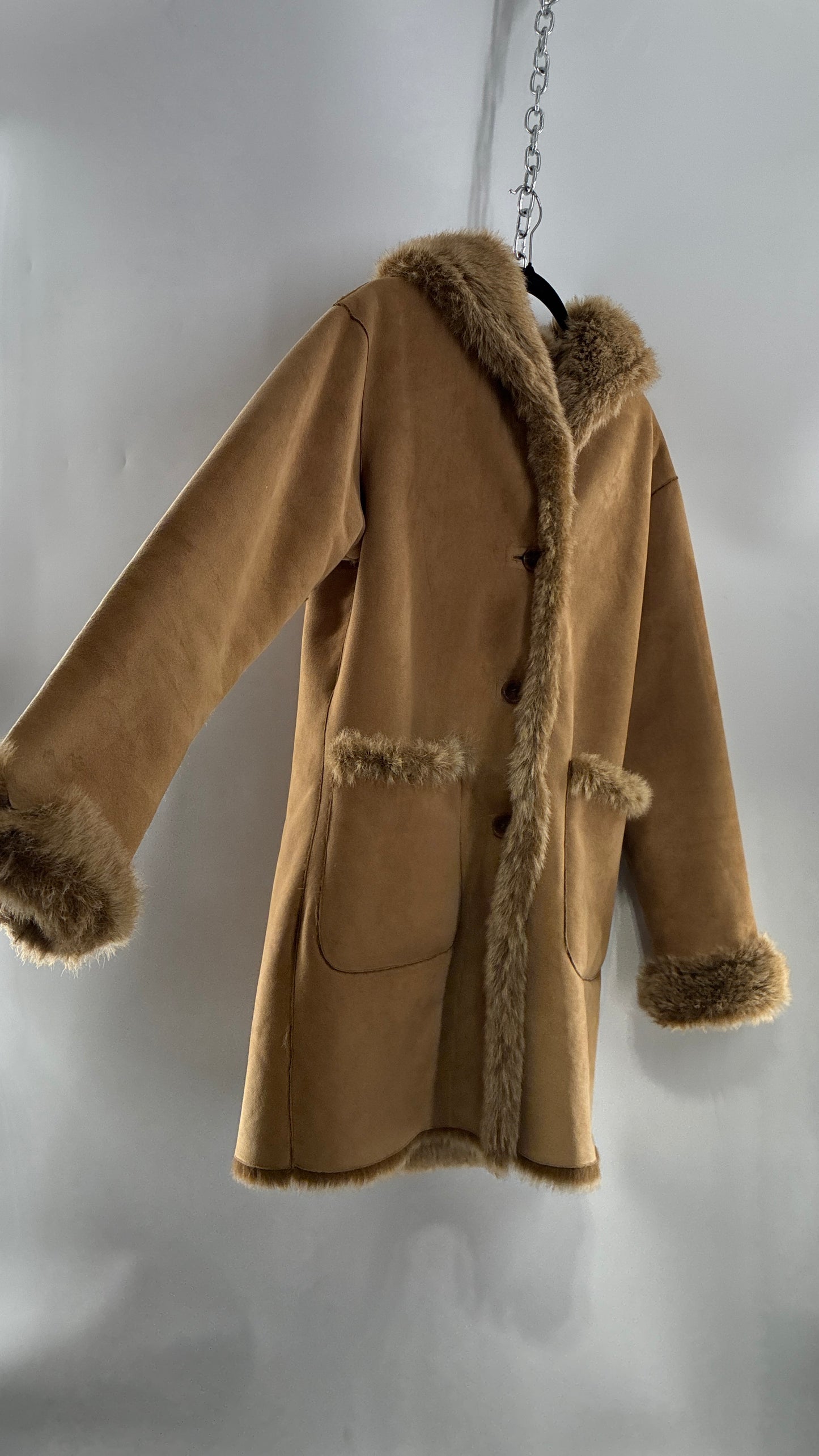 Vintage JONES NEW YORK Reversible Fur and Vegan Suede Coat (Small)