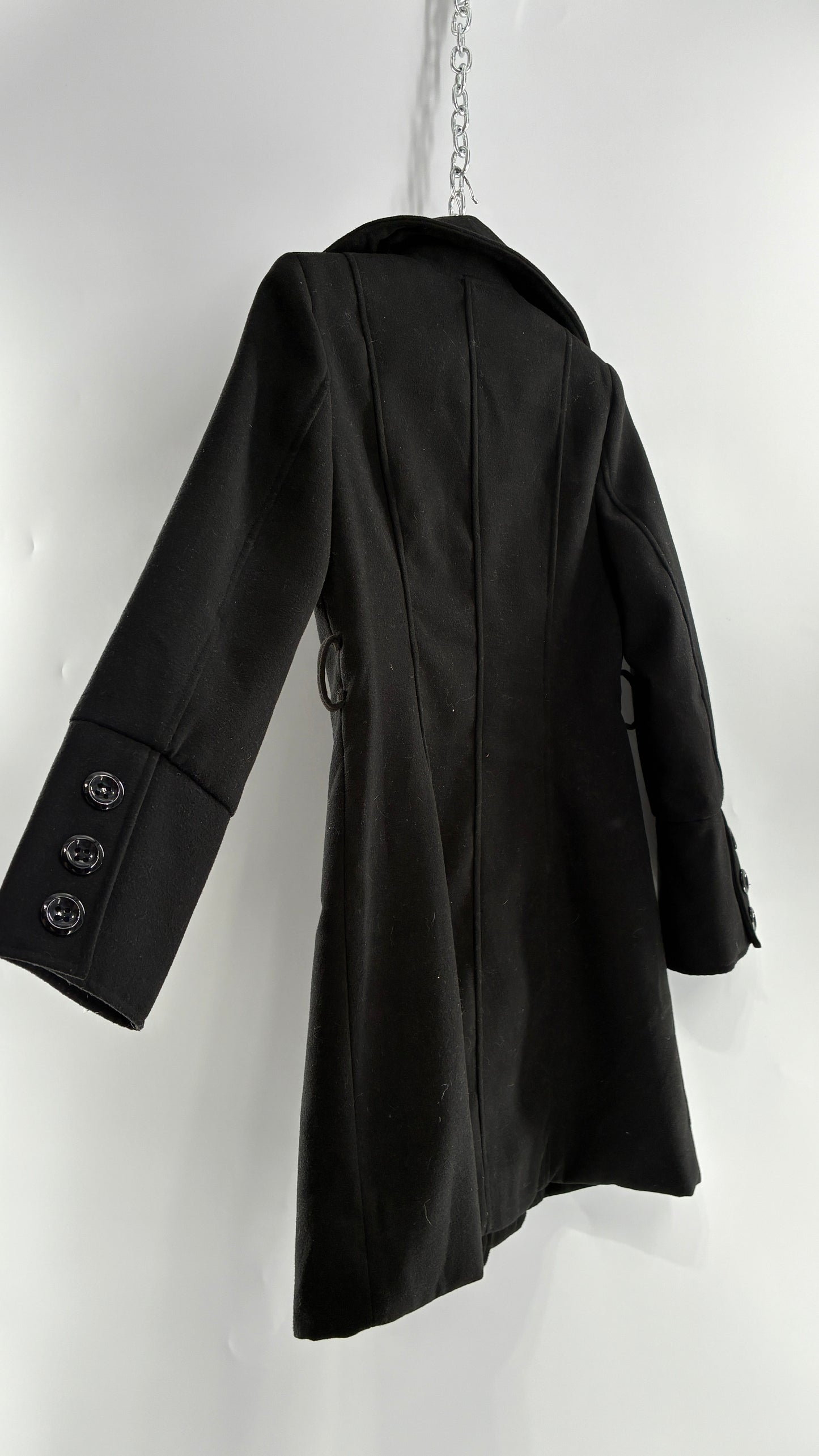Vintage Black Double Breasted Button Coat with Button Bag (Small)