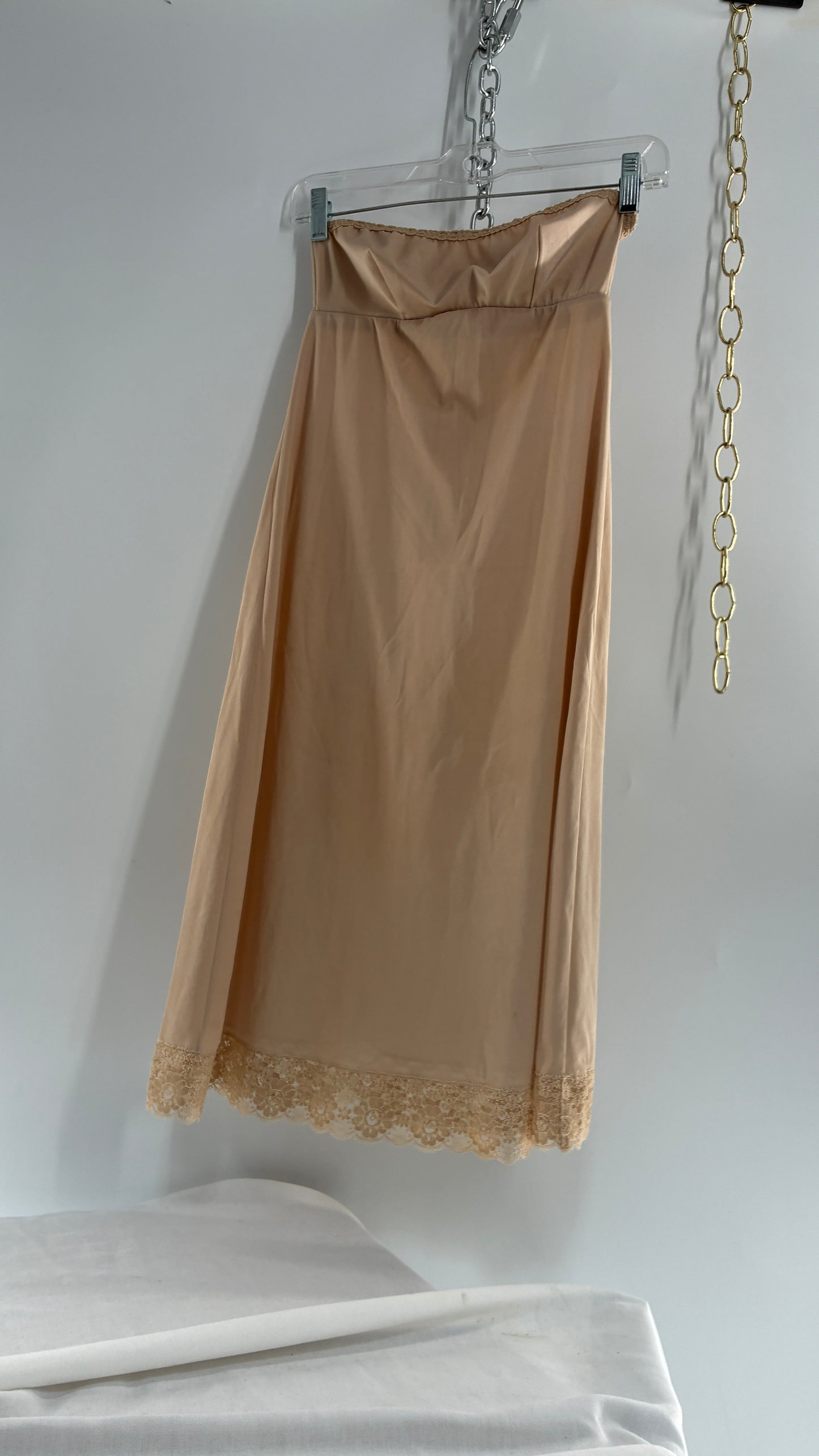 Vintage FORMFIT ROGERS Nude Slip Dress with Lace Trim (9/10)