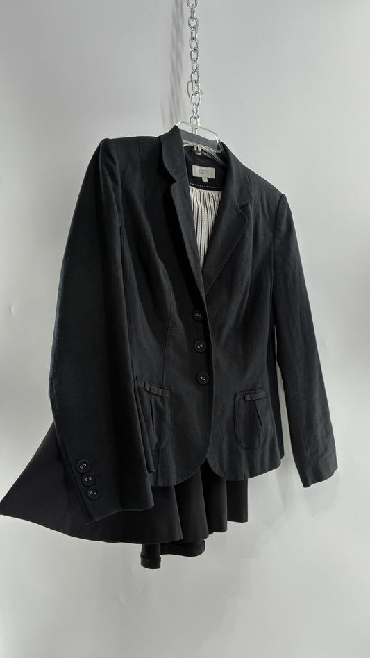 Vintage MARKS & SPENCER Suit Set with Black Linen Blend Blazer and Upcycled Mini Skirt with Corset Backing (14/M)