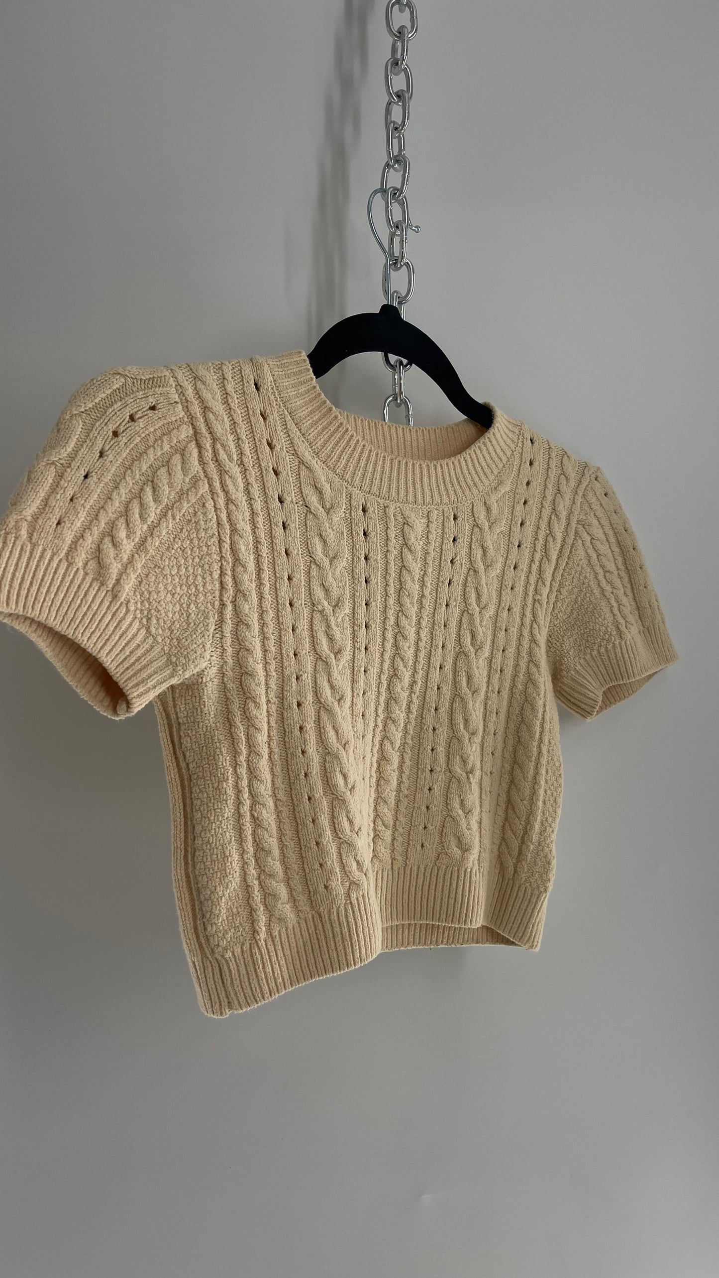 Intimately Free People Beige Cable Knit Cropped Short Sleeve (XS)