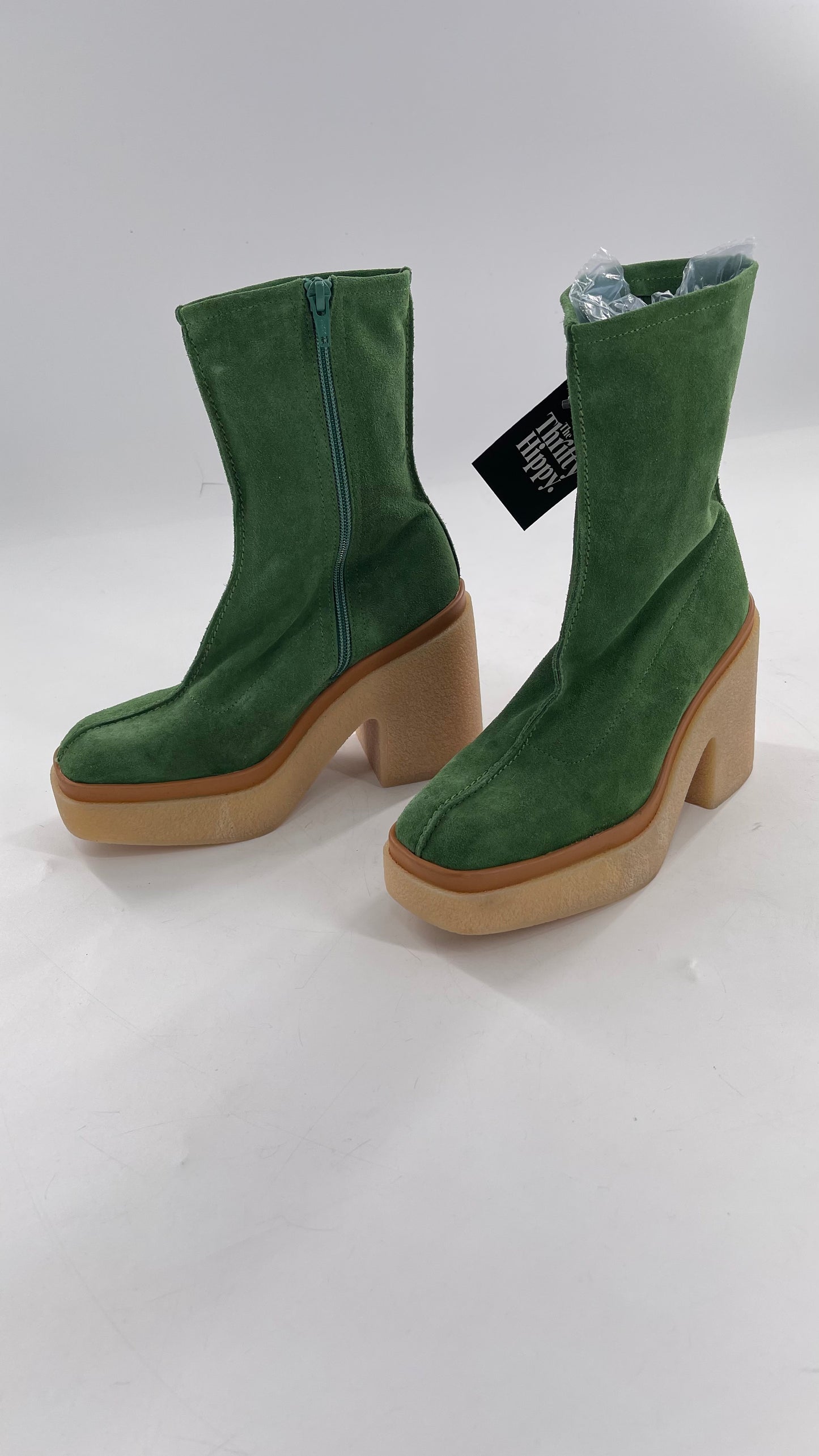 Free People Green Gigi Suede Leather Rubber Heel Boot (36.5)