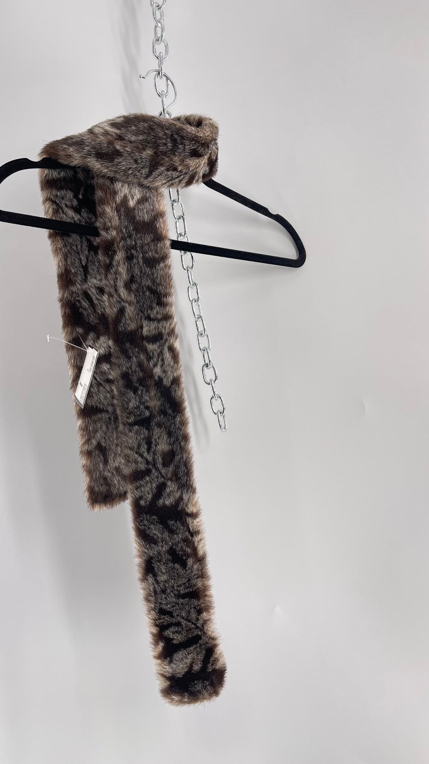 Vintage Fuzzy Furry Skinny Scarf Gray/Brown