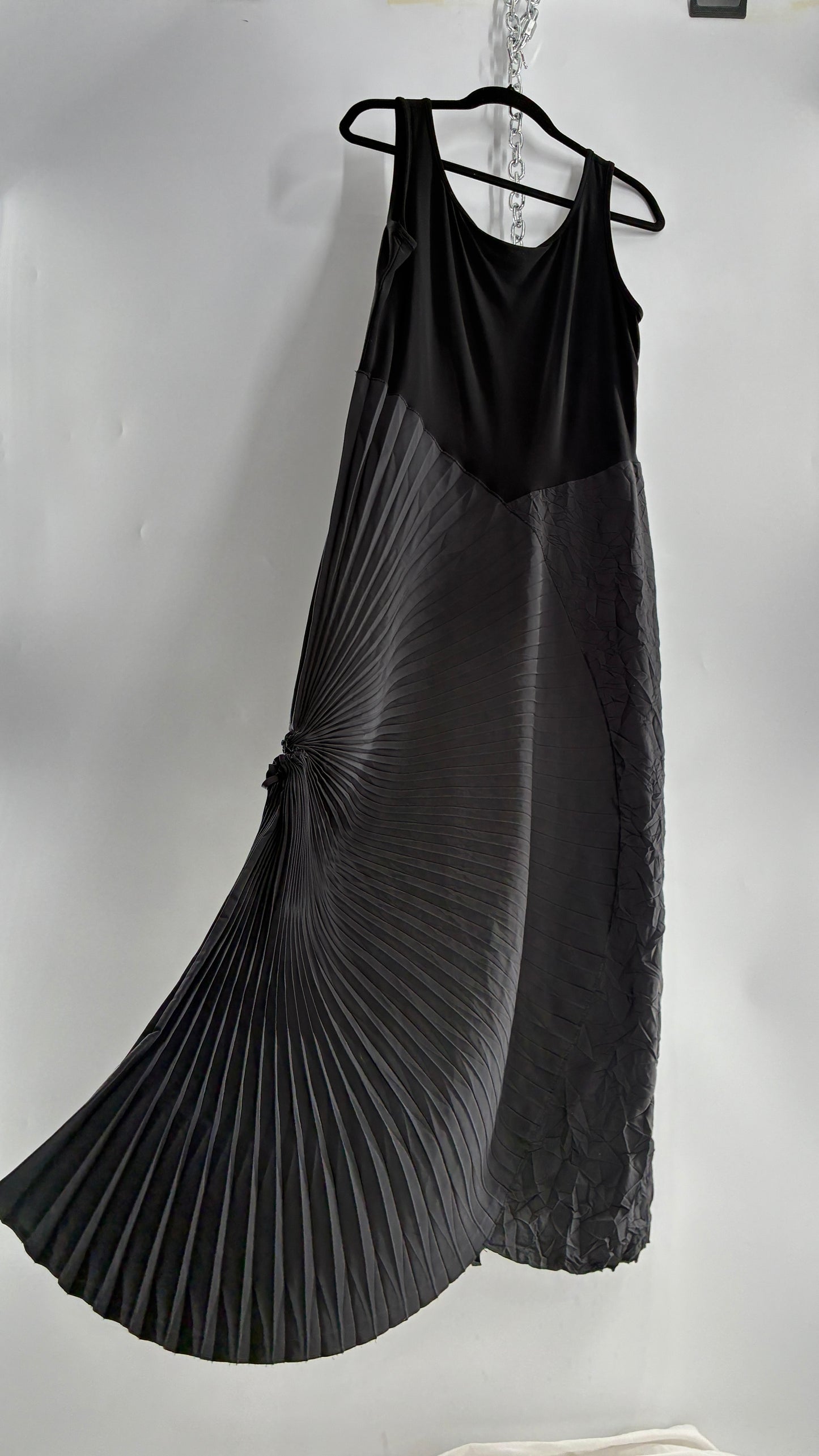 Vintage Joseph Ribkoff Black Asymmetric Pleated and Crimped Maxi Dress (14)
