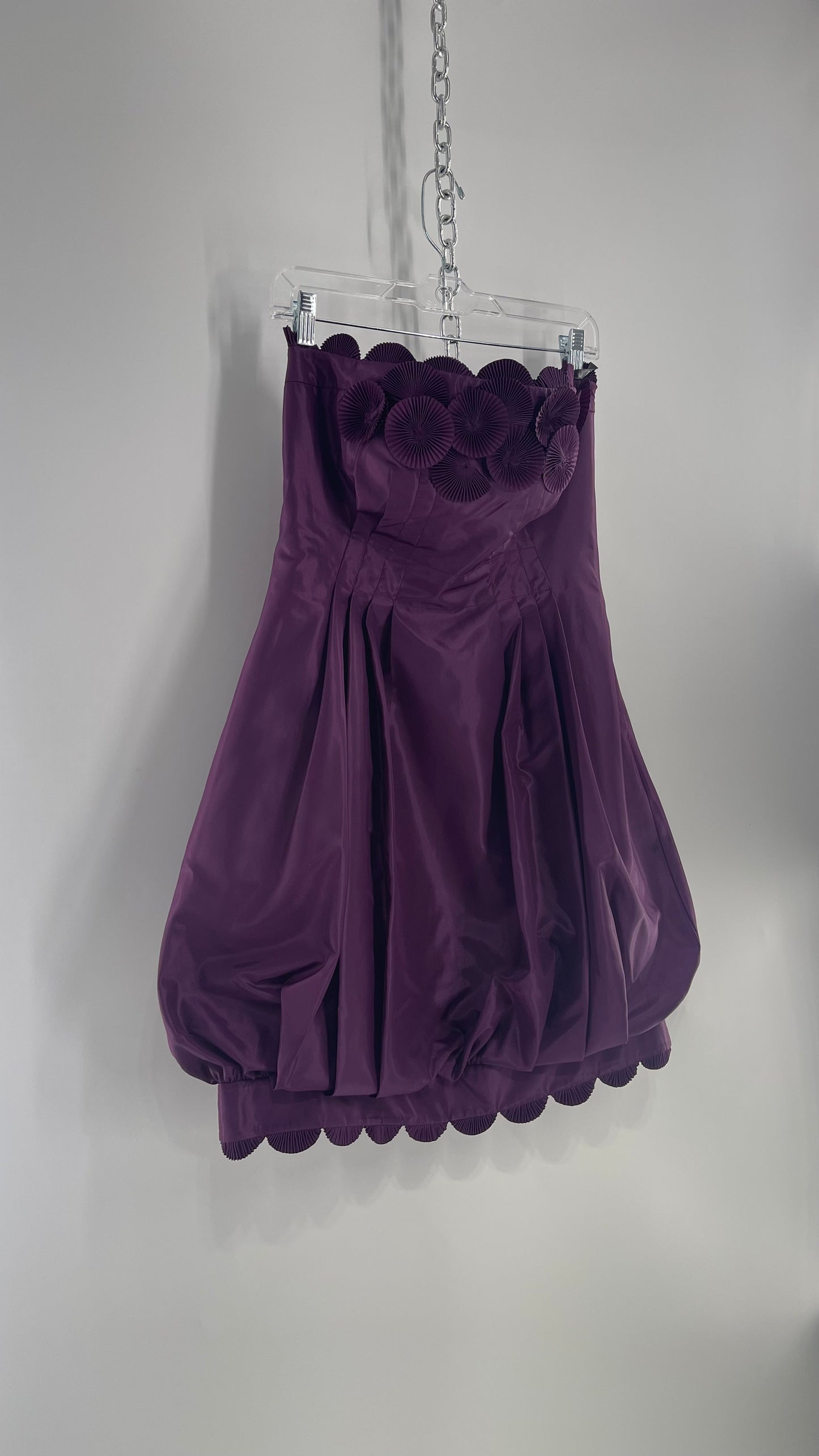 Vintage Liz Elana Purple Bubble Hem Mini Dress with Boned Corseted Bodice and Pleated Accordion Scalloping (8)