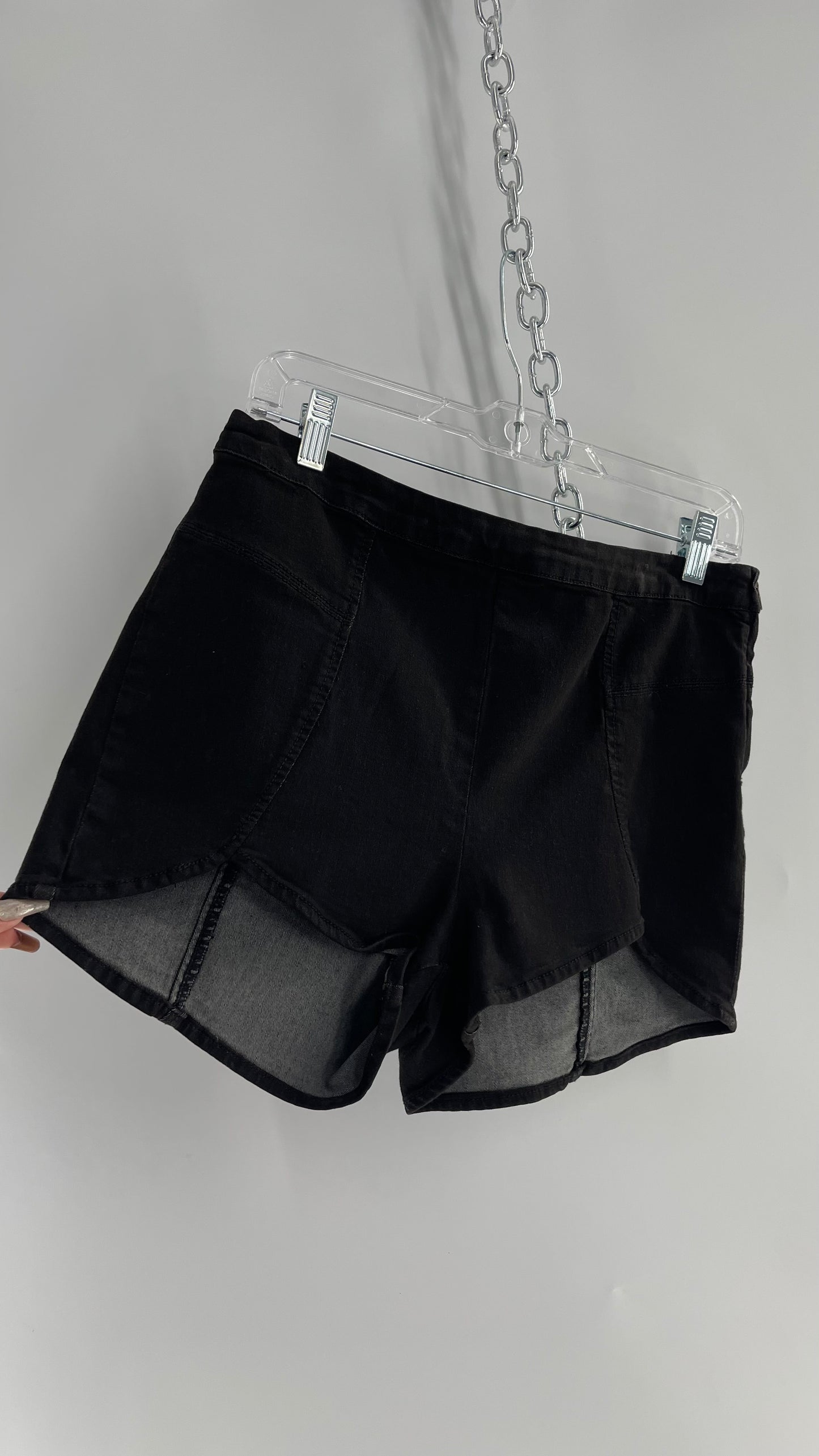 Free People Black Denim/Jean High Low Shorts(31)