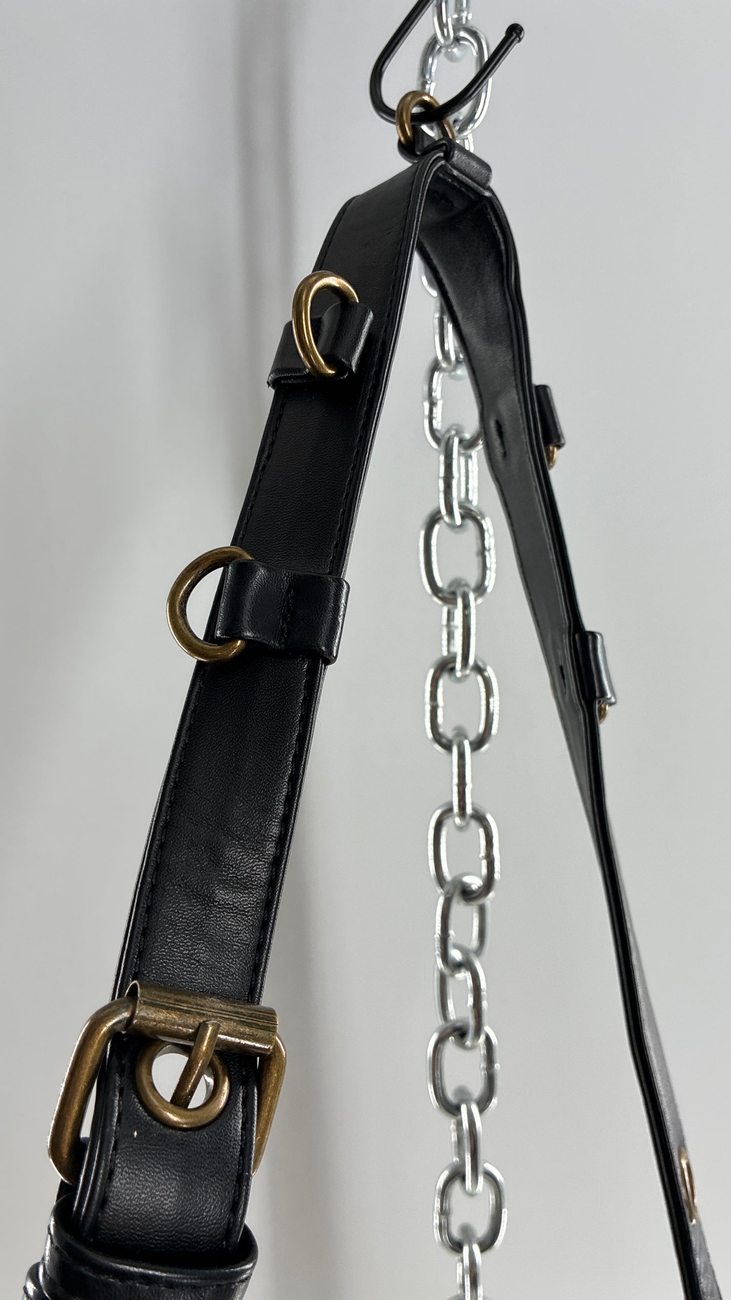Vintage Bronze Studded, Leather Thigh Strap Crossbody Bag