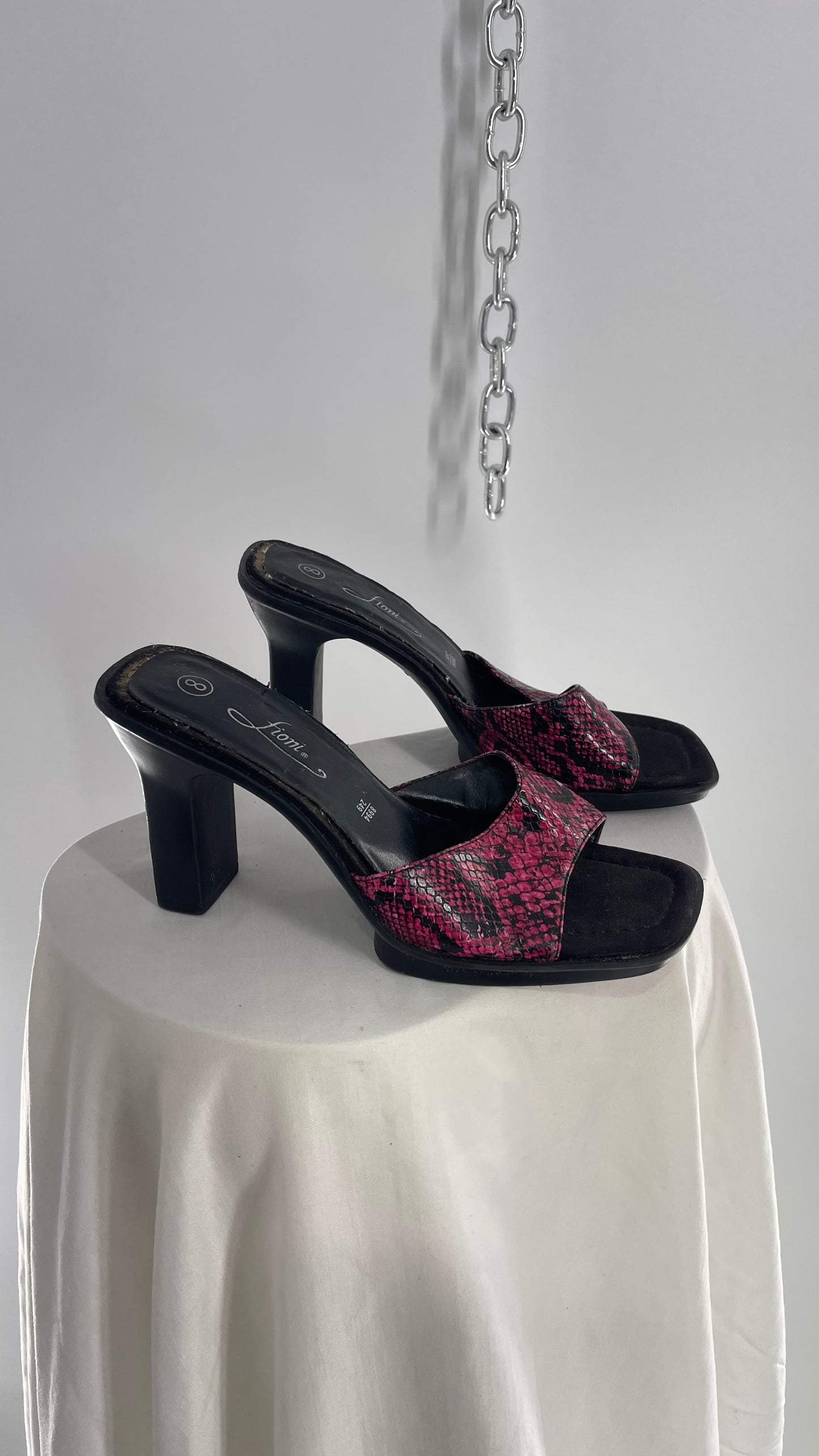 Vintage Fioni Hot Pink Snakeskin Platform Block Heel (8)