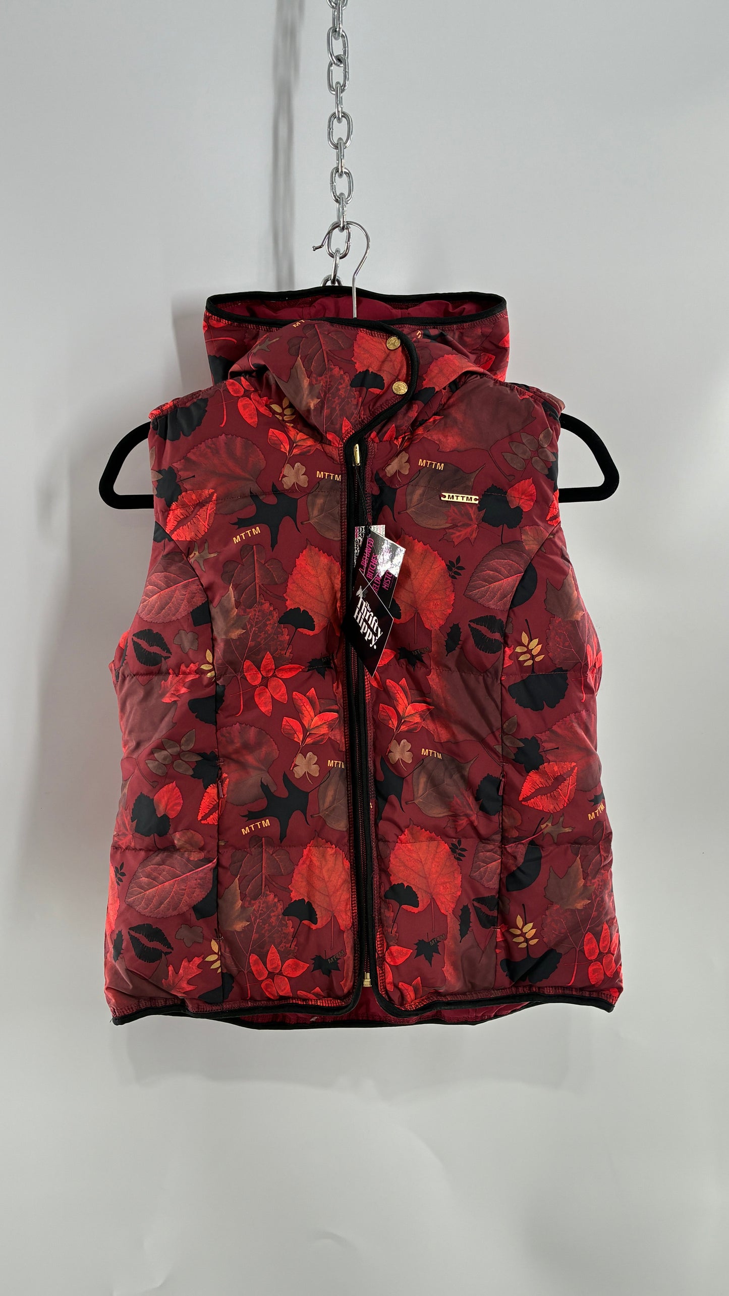 Vintage MARRIED TO THE MOB Reversible Maroon Duck Feather, Down Vest (Medium)