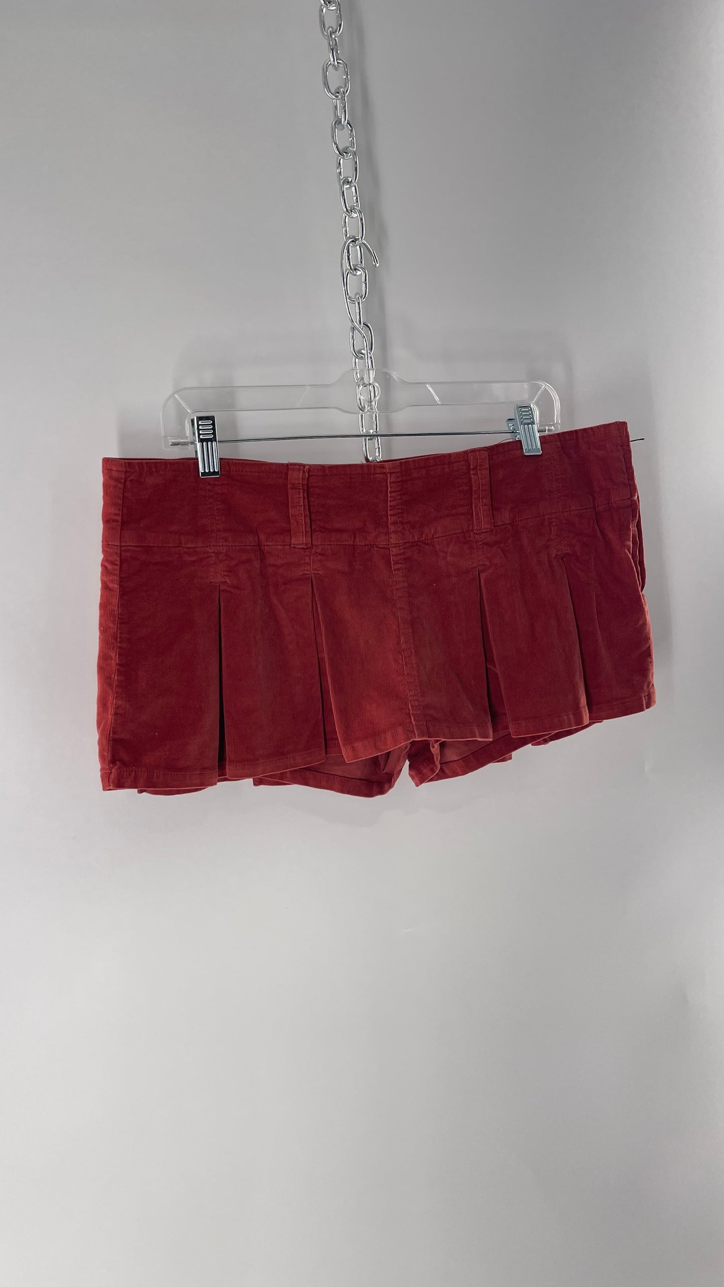 Free People Corduroy Terracotta Pleated Micro Mini Skirt with Tags Attached (6)