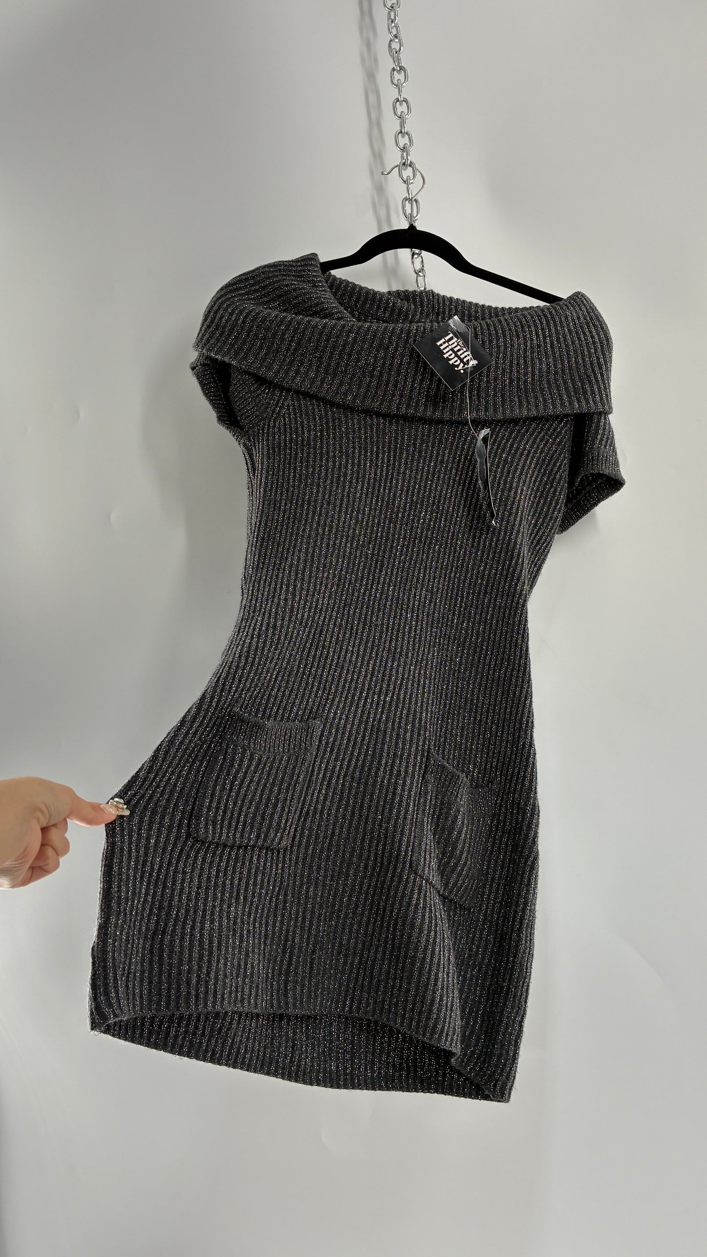 Vintage INC International Concepts Grey Silver Knit Off the Shoulder Dress with Tags Attached (Large)