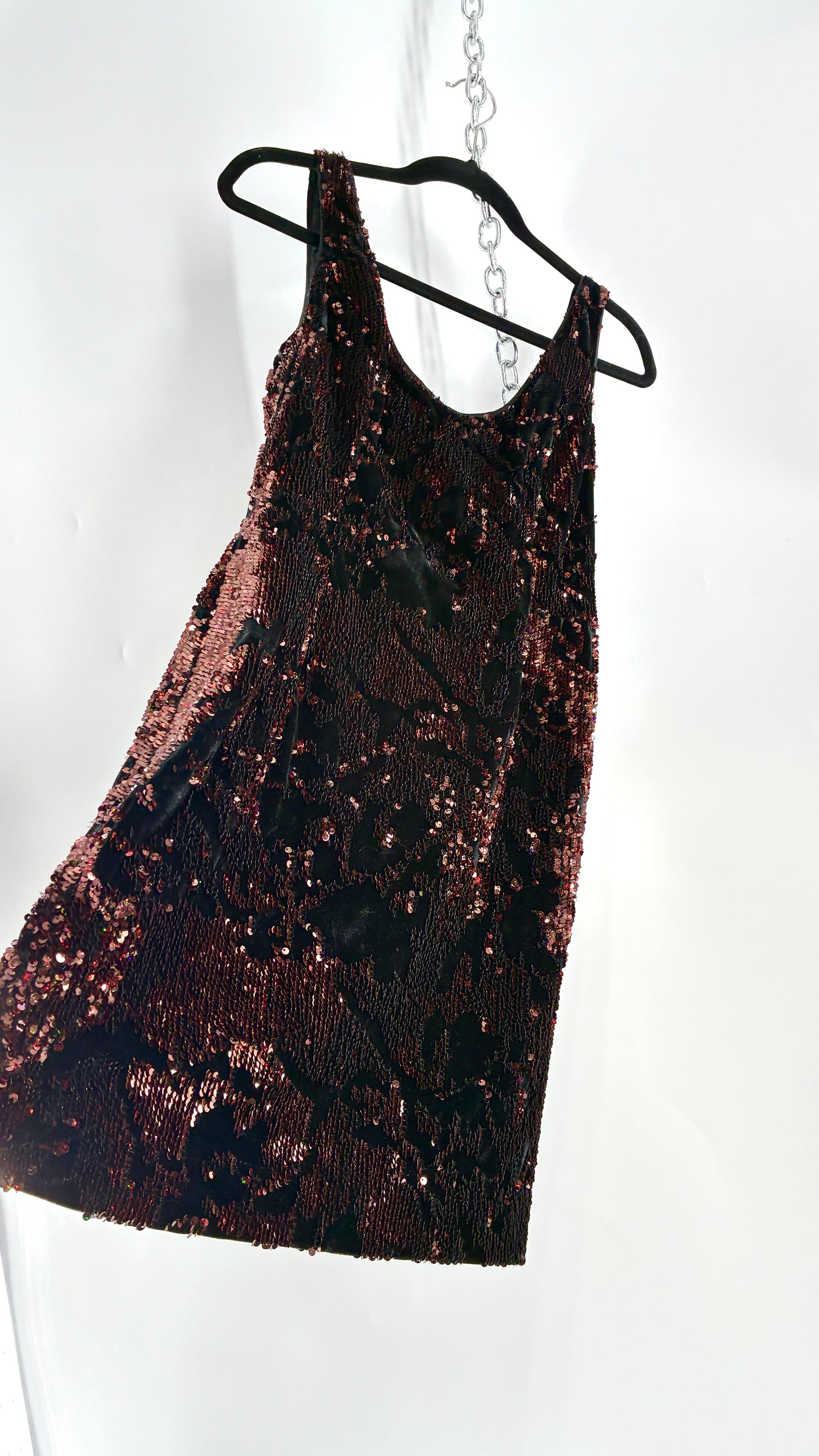 MILLY Cora Velvet, Black and Rose Gold Sequin Mini Dress with Built in Corset (4)