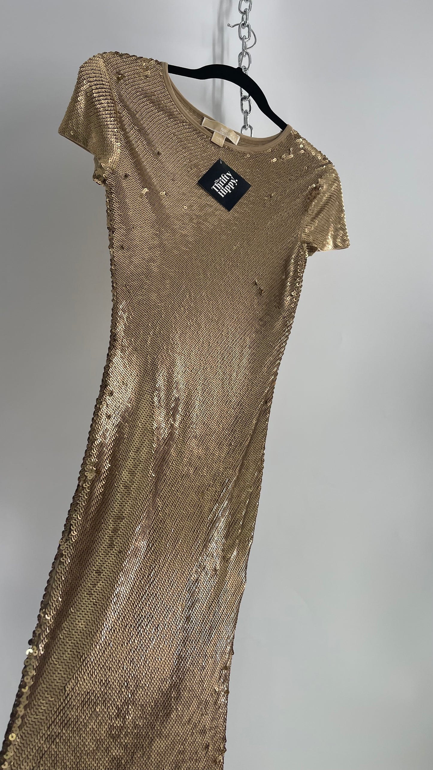 Michael Kors Sequin Party Gold Midi Dress (XXS)