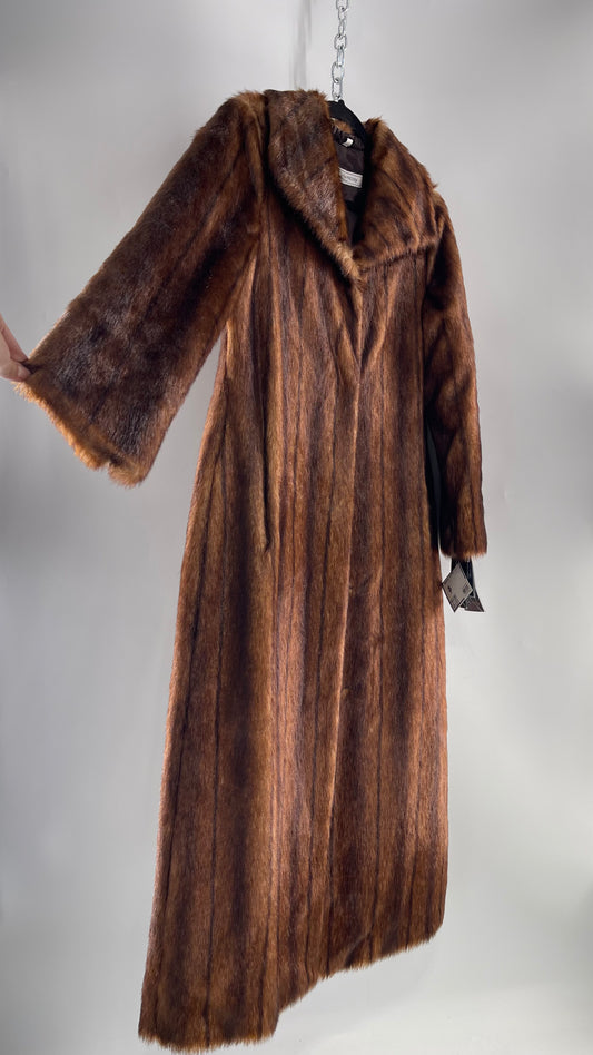 Deadstock Vintage Pamela McCoy Full Length Faux Fur Duster Coat (XS)