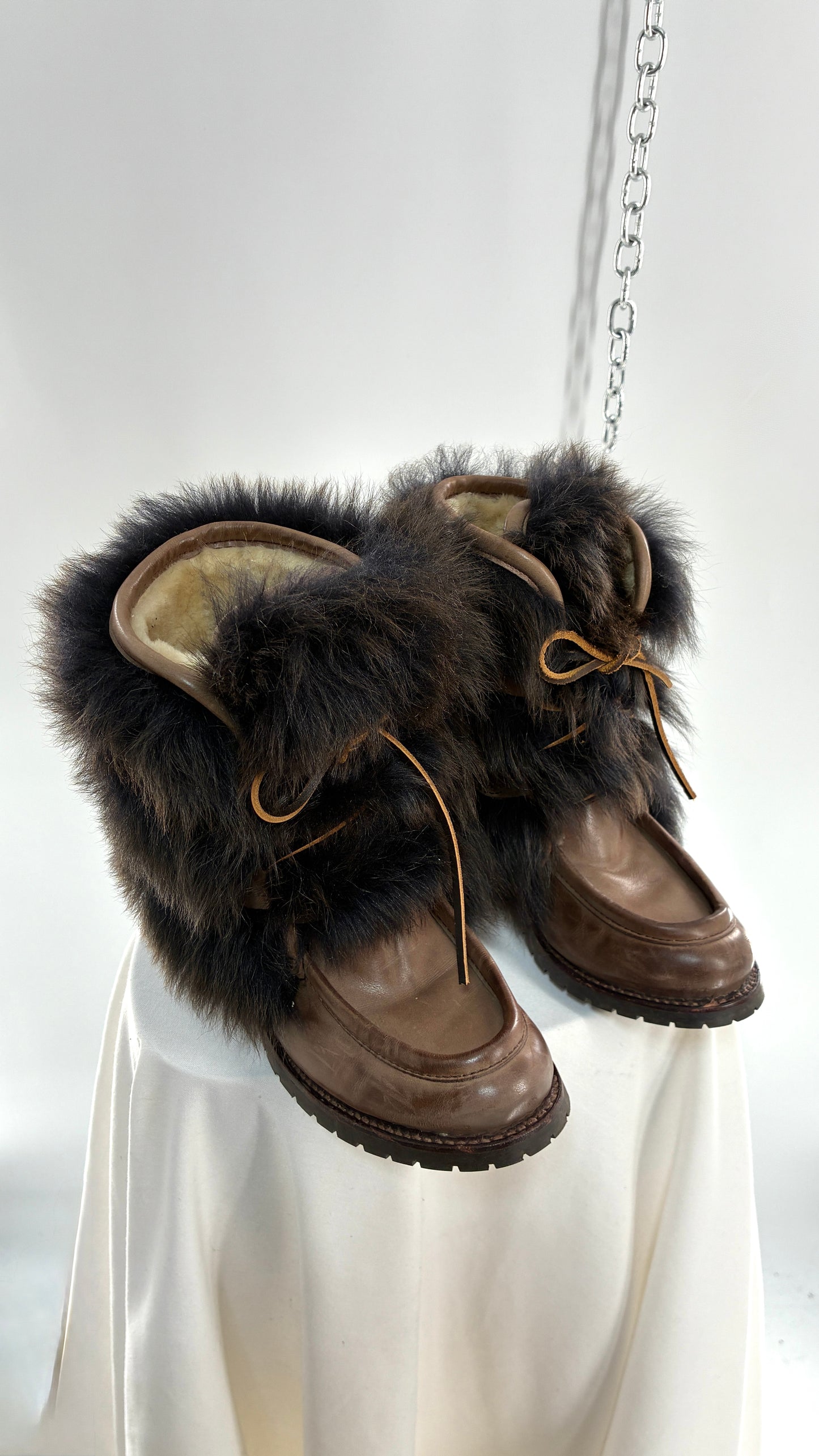 Vintage AERIN Apres Ski Brown Leather Boots with Genuine Fur and Shearling Lining (7)