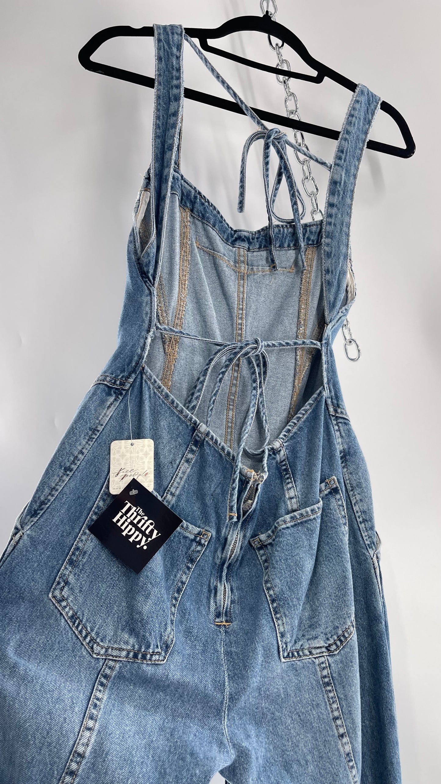 Free People Denim Backless Wide Leg Jumpsuit with Tags Attached (Small)