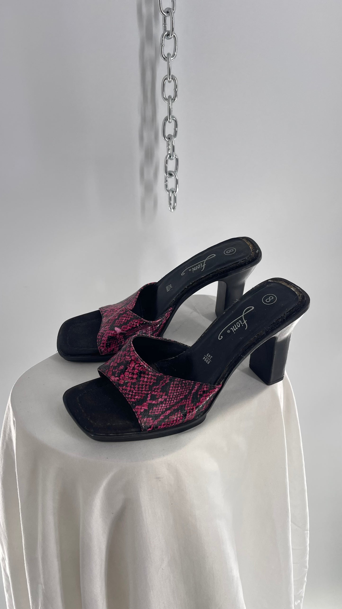 Vintage Fioni Hot Pink Snakeskin Platform Block Heel (8)