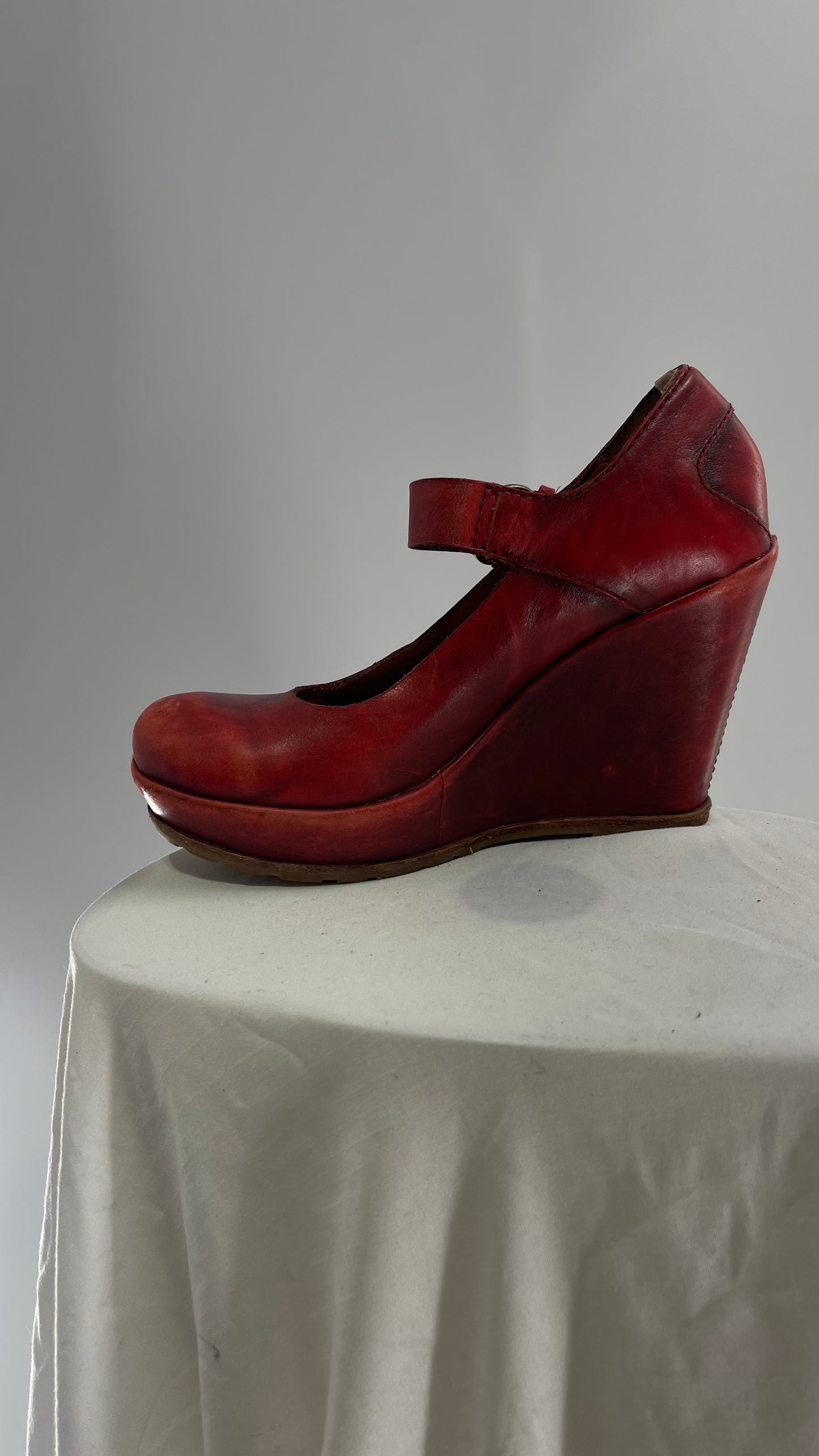 Kork-ease THE BONE Yuli Red Leather Wedge Mary Jane