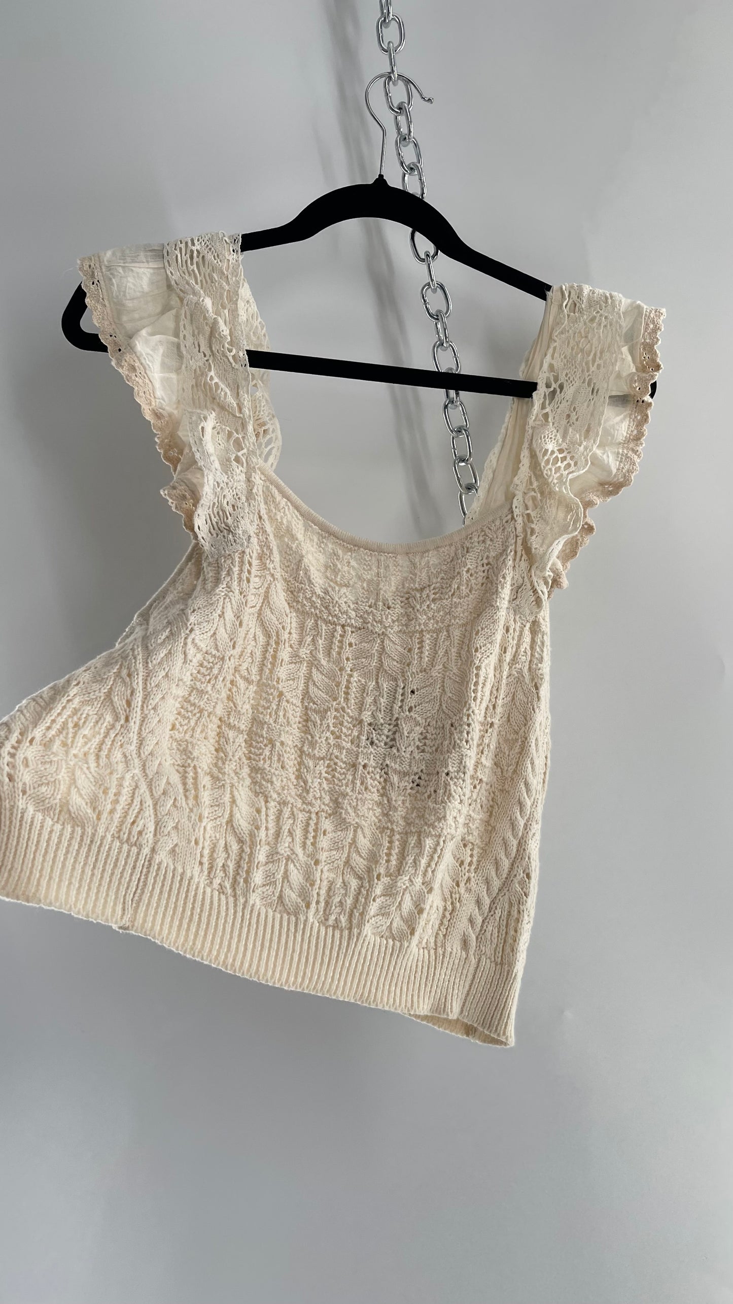 Anthropologie Beige Knit Tank with Ruffled Straps (Large)