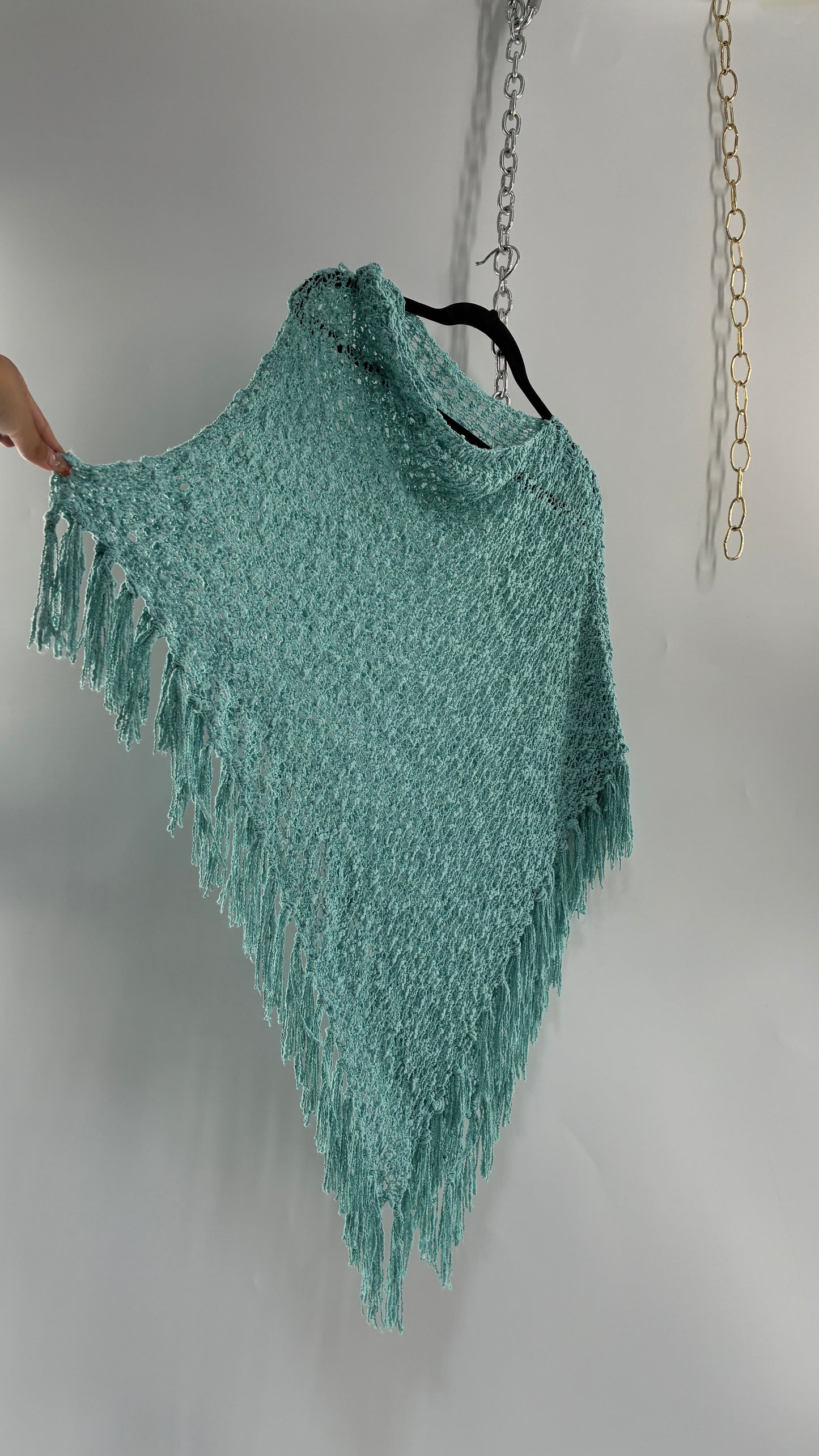 Vintage Blue Open Knit Poncho (One Size)