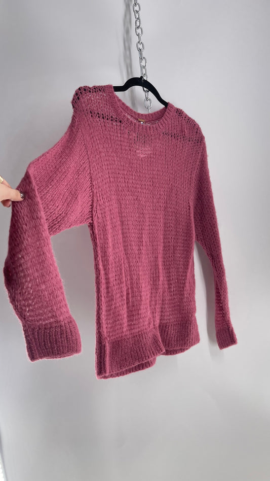 Free People Mauve Open Knit 56% Alpaca Sweater (Medium)