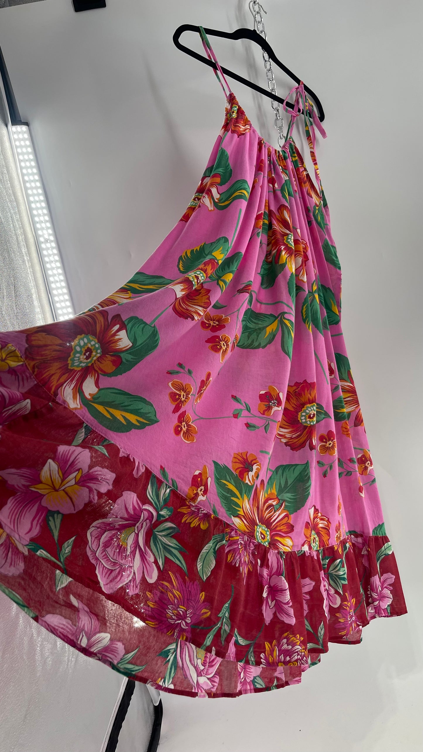 Handemade Brazilian Color Blocked Pink/Red Floral Maxi (One Size)