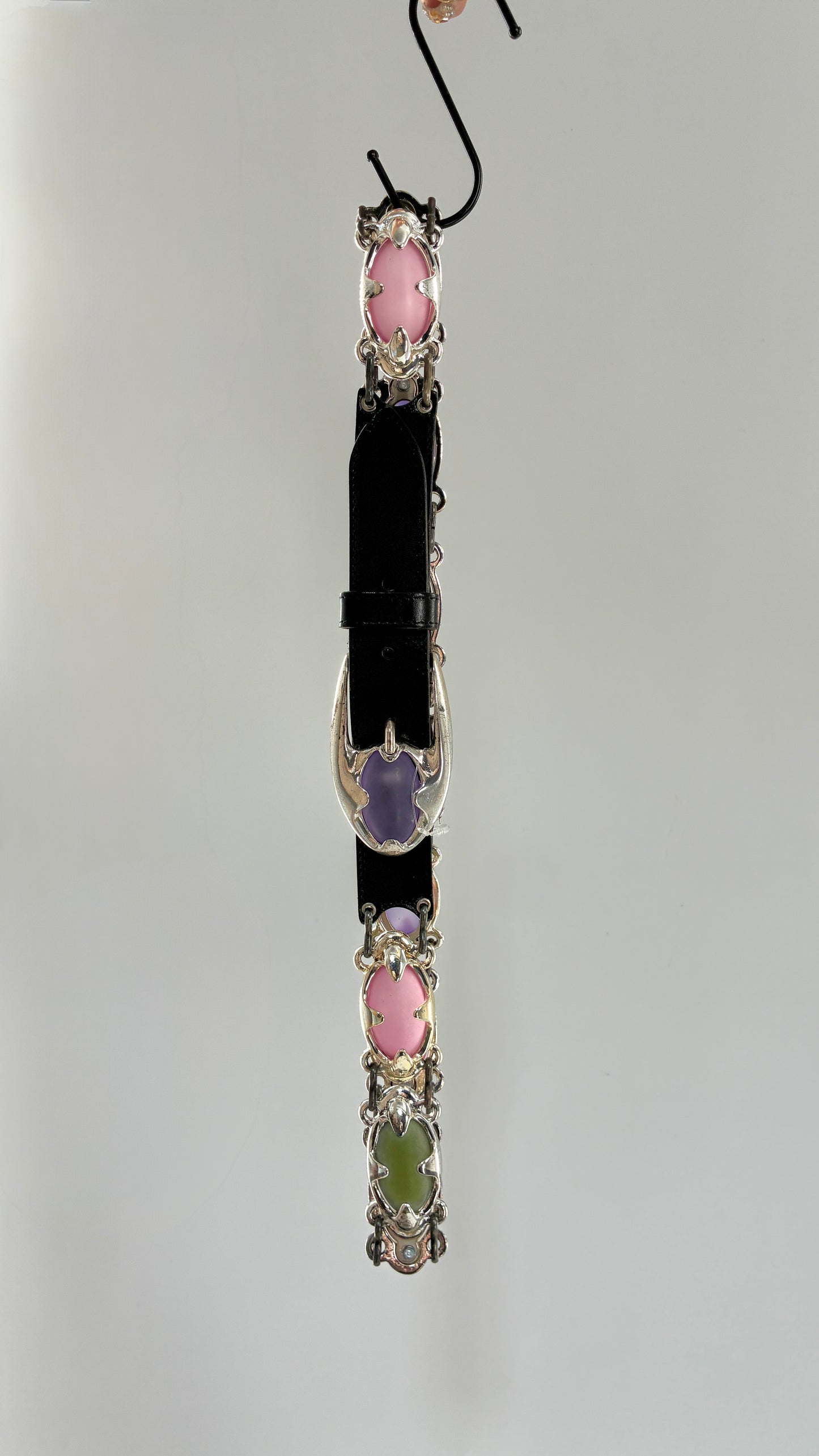 Vintage NEIMAN MARCUS Linea Pelle  Silver Metal Belt with Oversized, Sautered Gemstone Details Made in Italy (Medium)