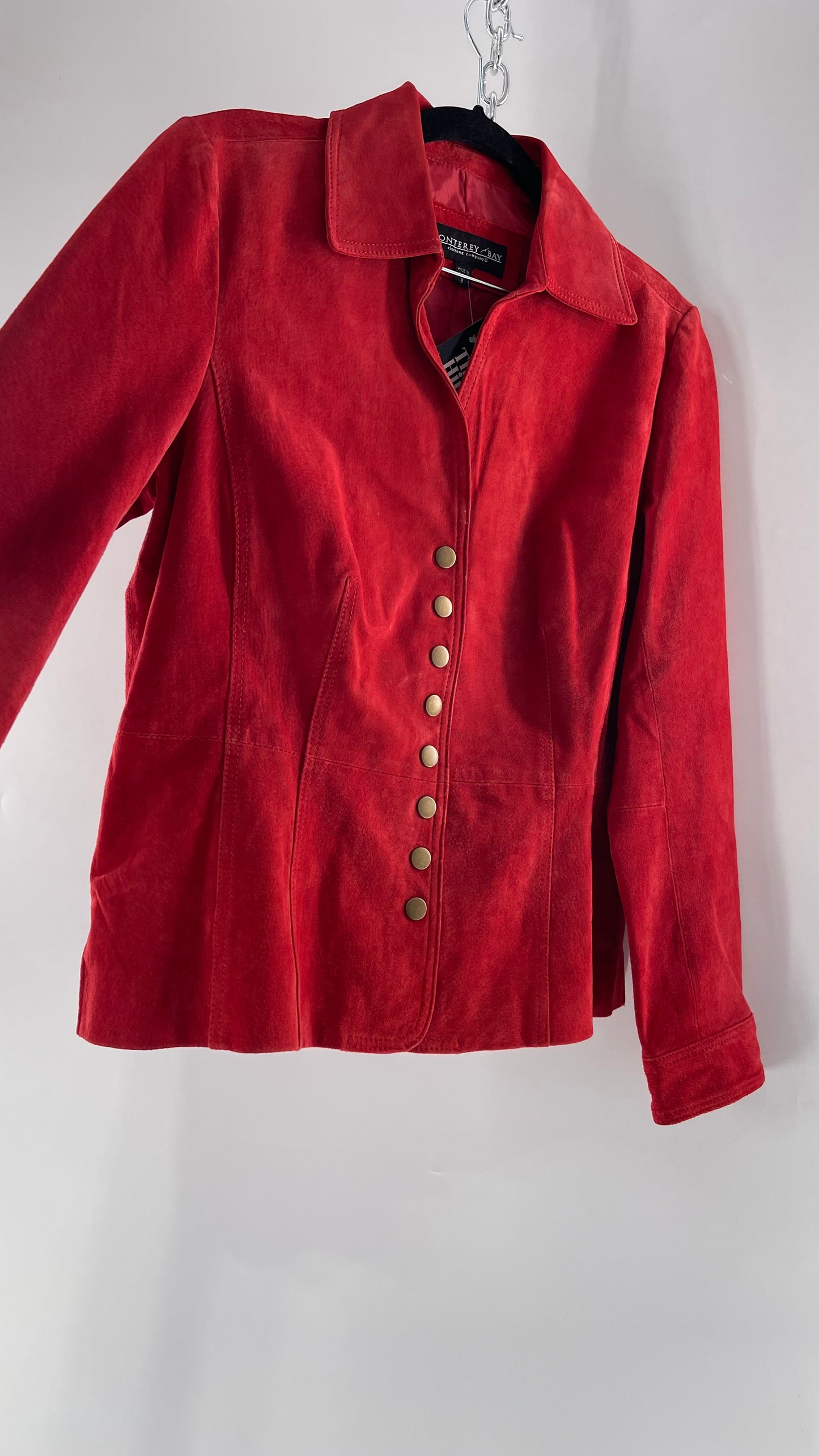 Vintage Monterey Bay Red Suede Jacket with Brass Buttons (8)