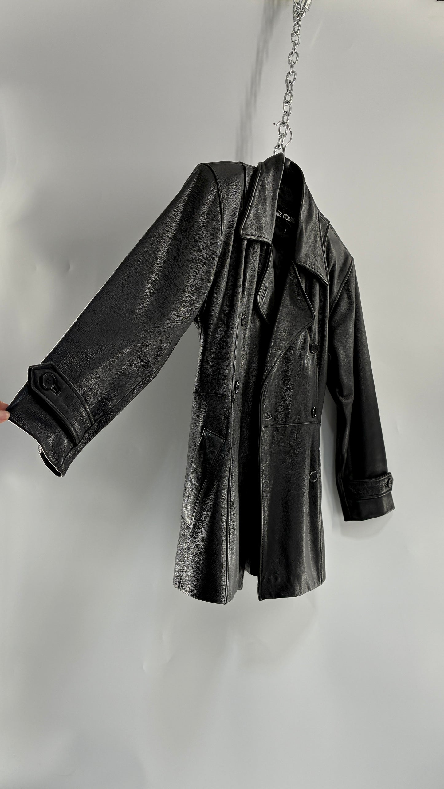 Vintage LUIS ALVEAR Thick Genuine Leather Black Trench Style Jacket (XS)