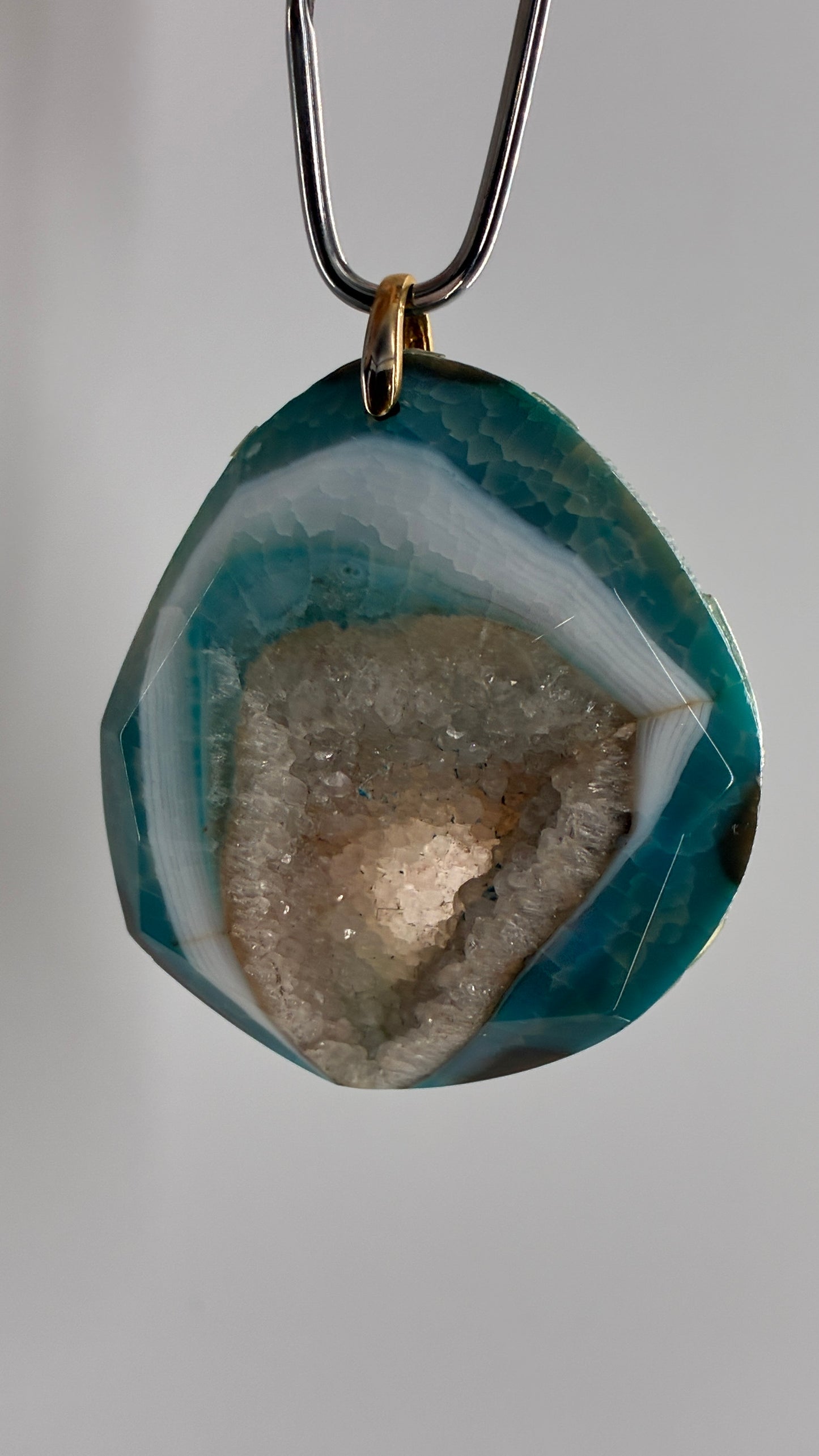 Vintage Large Blue Agate Stone Pendant