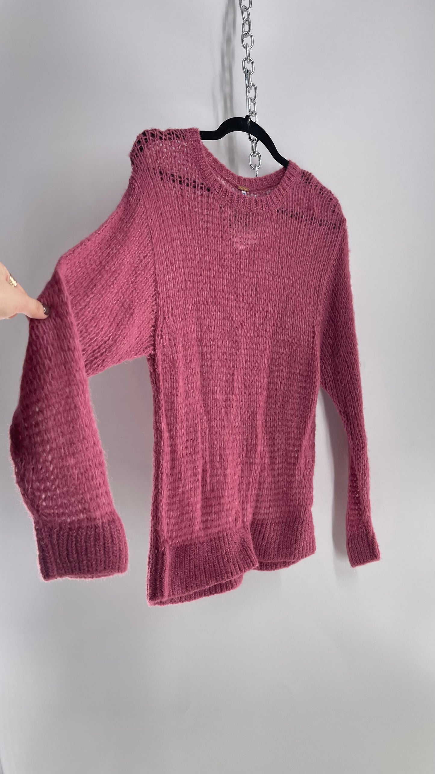 Free People Mauve Open Knit 56% Alpaca Sweater (Medium)