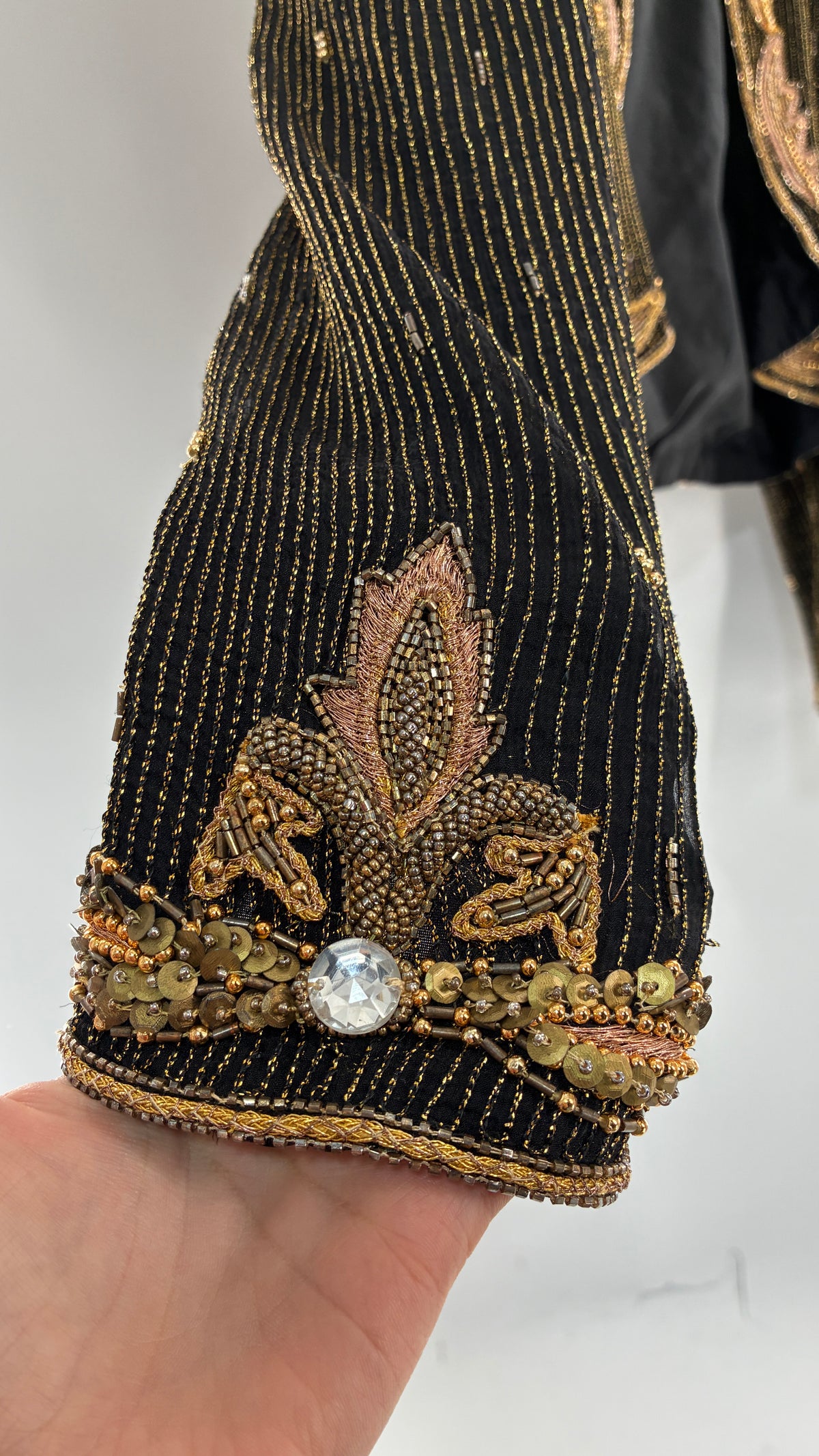 Vintage CREATIVE CREATIONS Black Blazer with Intricate Gold Beading (Medium)