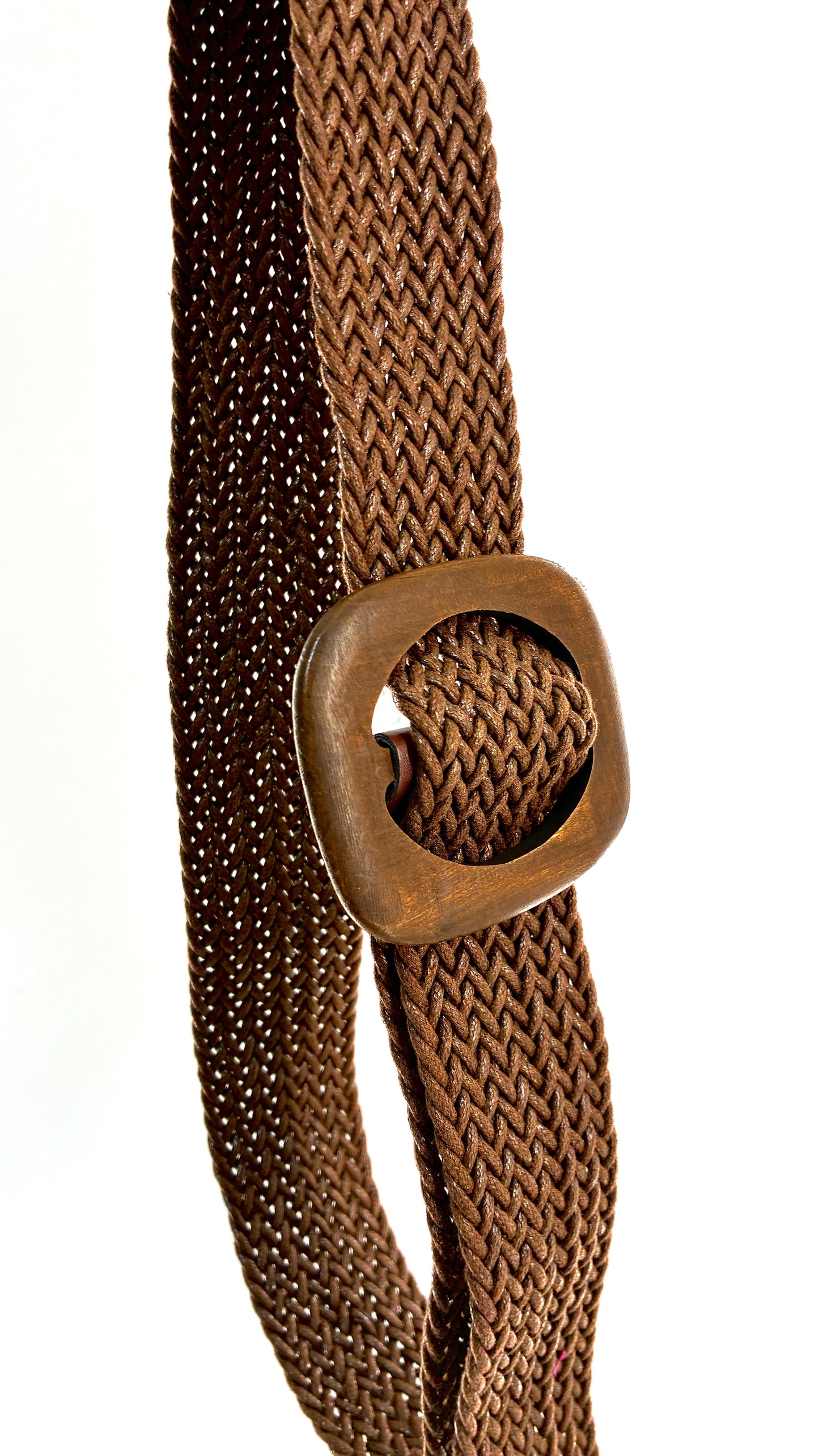 Vintage Brown Thick Rope Belt with Large Wooden Square Buckle (OS)