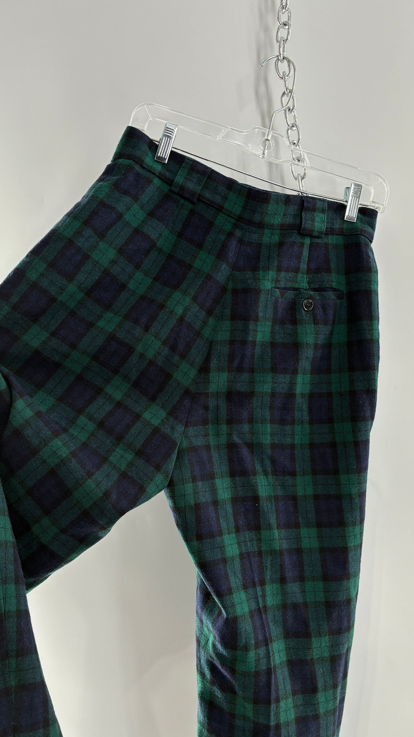 Vintage Collectible Gold by GIORGIO SANT’ANGELO 100% Wool Plaid Navy and Green Trouser (10)