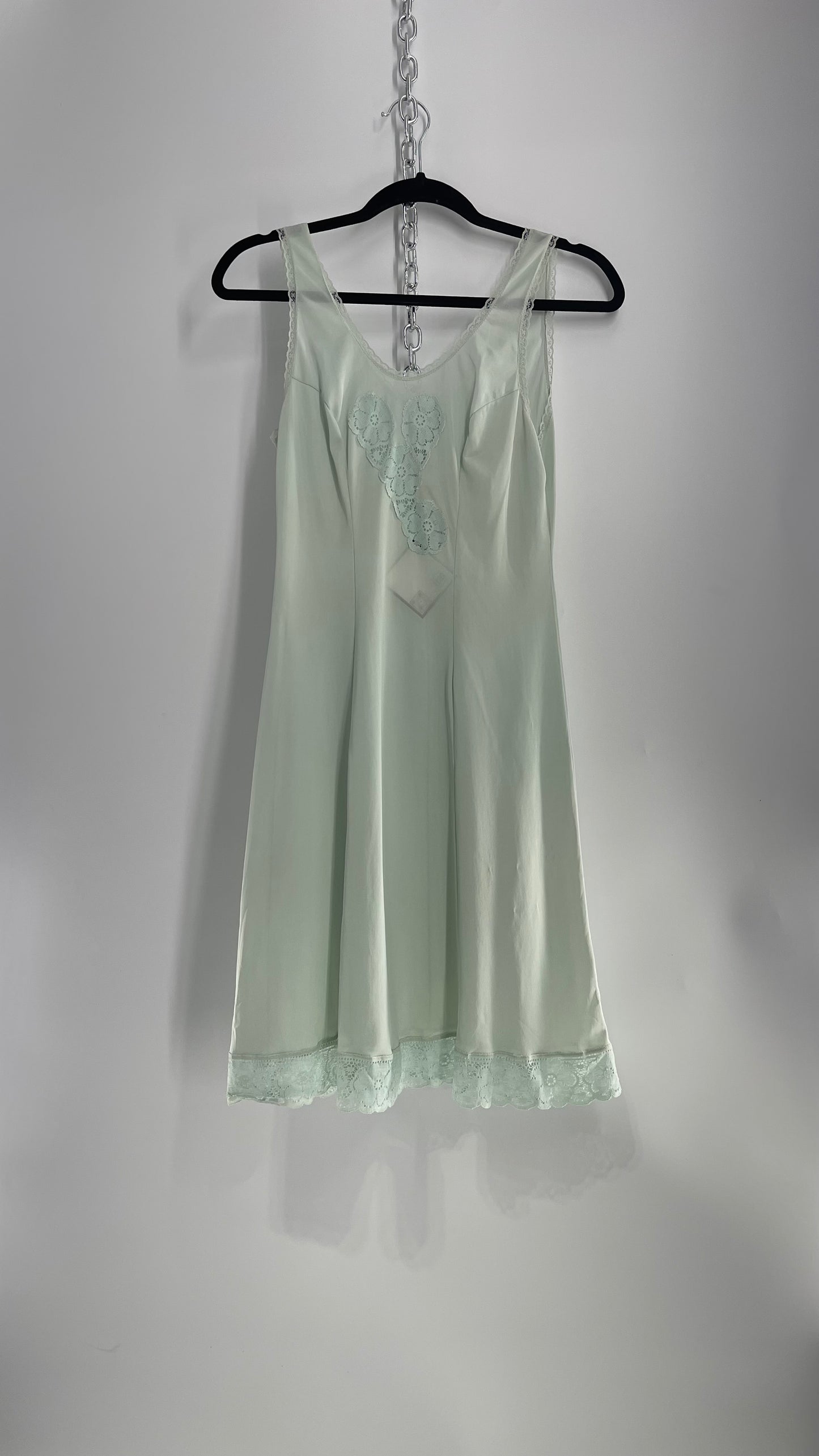 Vintage Baby Blue Nightgown with Lace (Small)