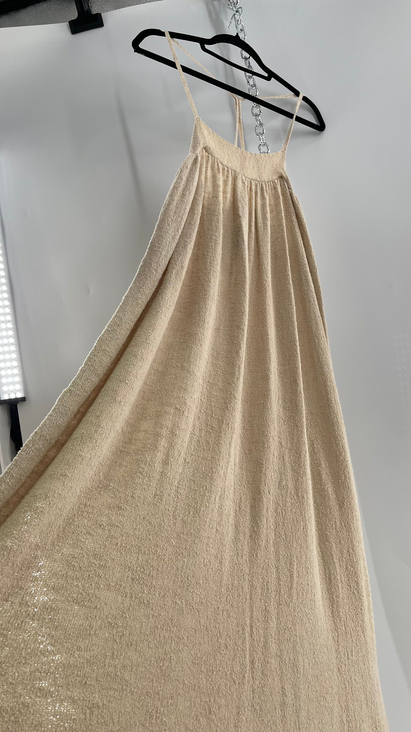 Free People Beach Beige Slinky Halter Textured Maxi Dress