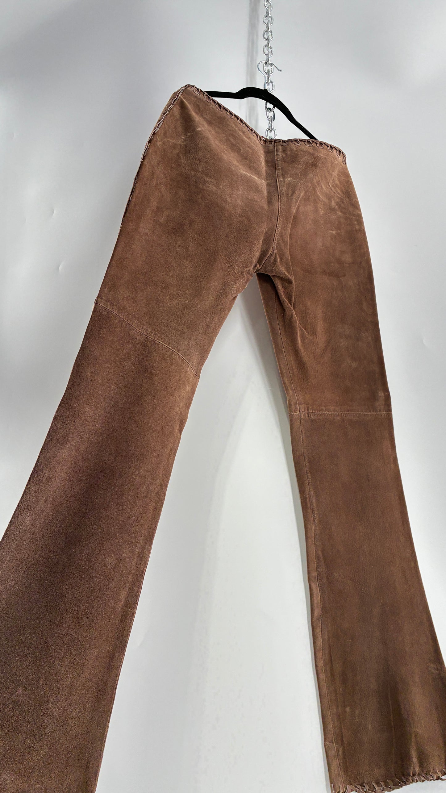 Vintage SWEET ROMEO Suede Leather Stitch Side, Braided Hem Pants (10)