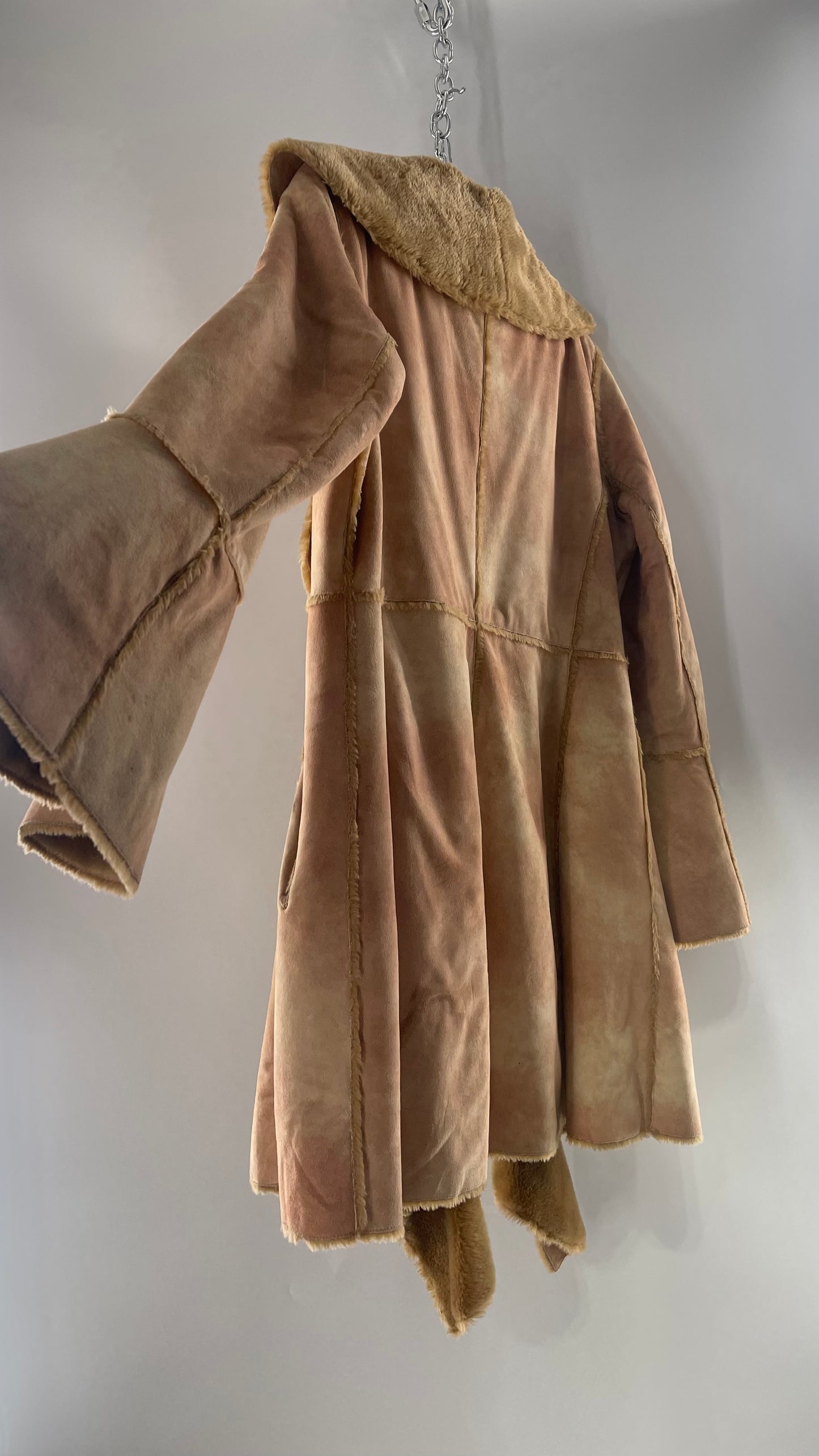 Newport News Tan Faux Suede Coat with Bell Sleeves and Ruffled, Draping Closure  (C) (10)