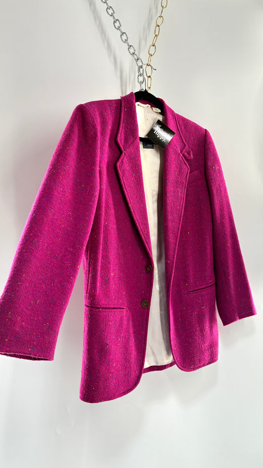 Vintage LIZWEAR Fuchsia Confetti Wool Blazer with Bronze Buttons (4)