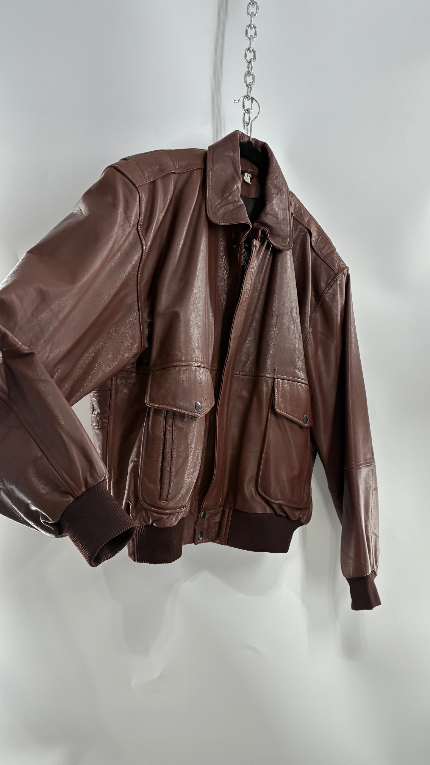 Vintage SUPER FORTRESS B2 Brown Leather Bomber Jacket (Large)