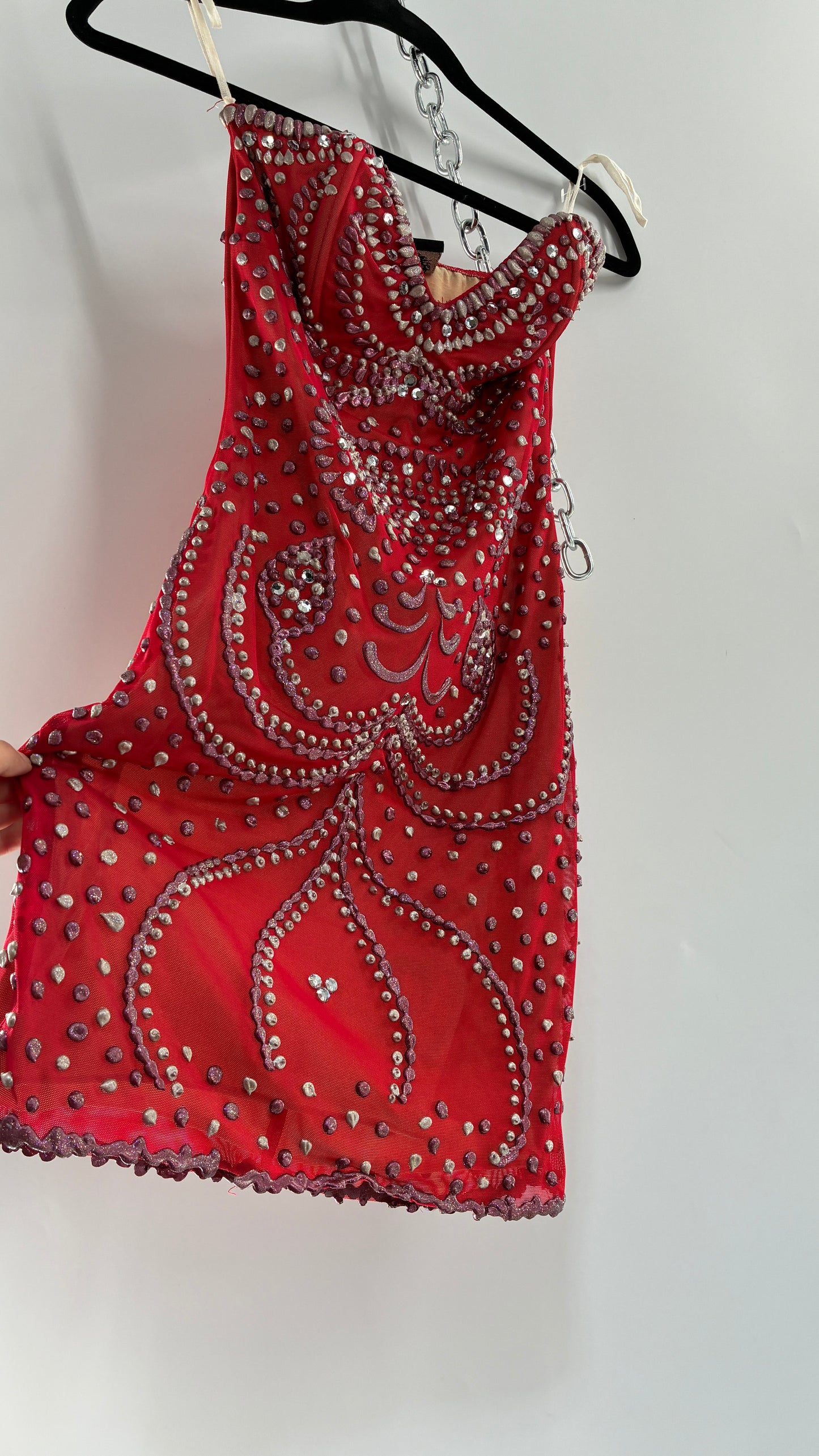 Vintage HOLT Hand Painted in MIAMI Mesh Mini Dress with Wired Corset Bust (XS)