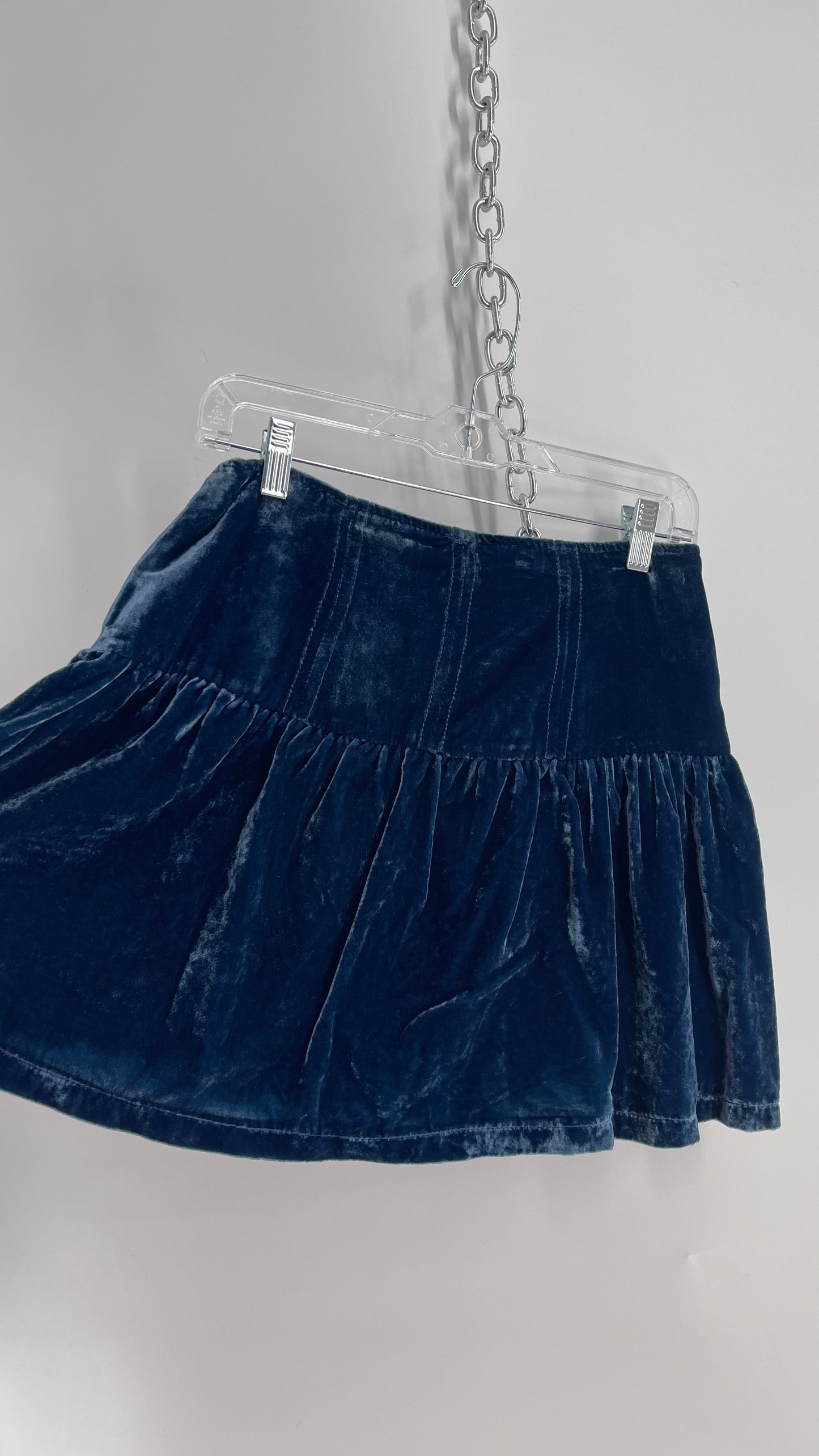 Free People Blue Pleated Hem Velour Mini Skirt (29)