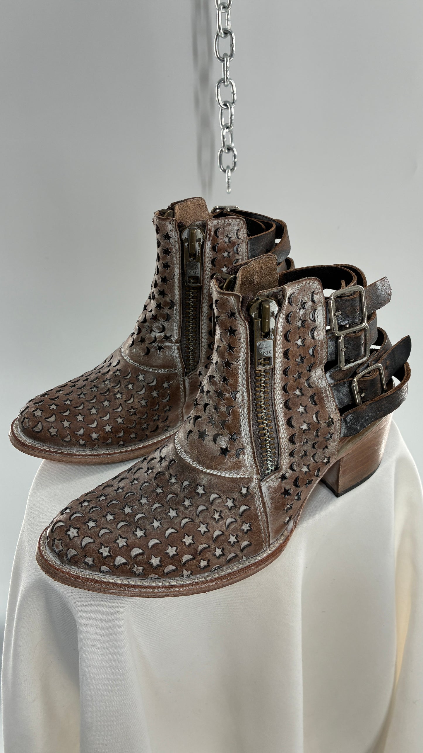 RARE FREEBIRD DAHLIA Star and Moon Booties with Exaggerated Buckle Detailing (8)