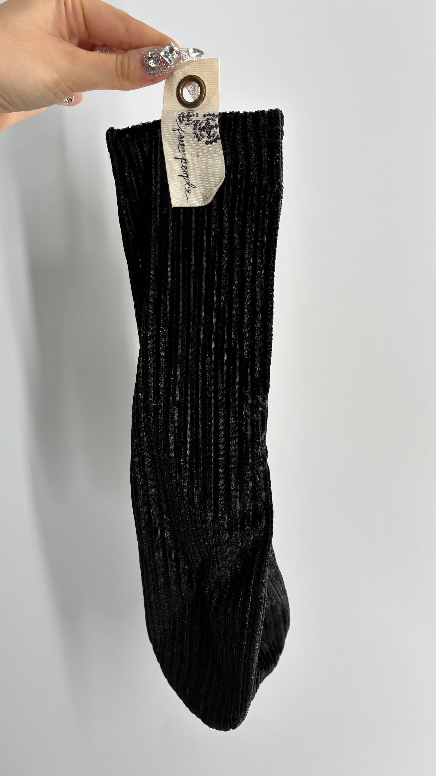 Free People Black Velour Ribbed Socks