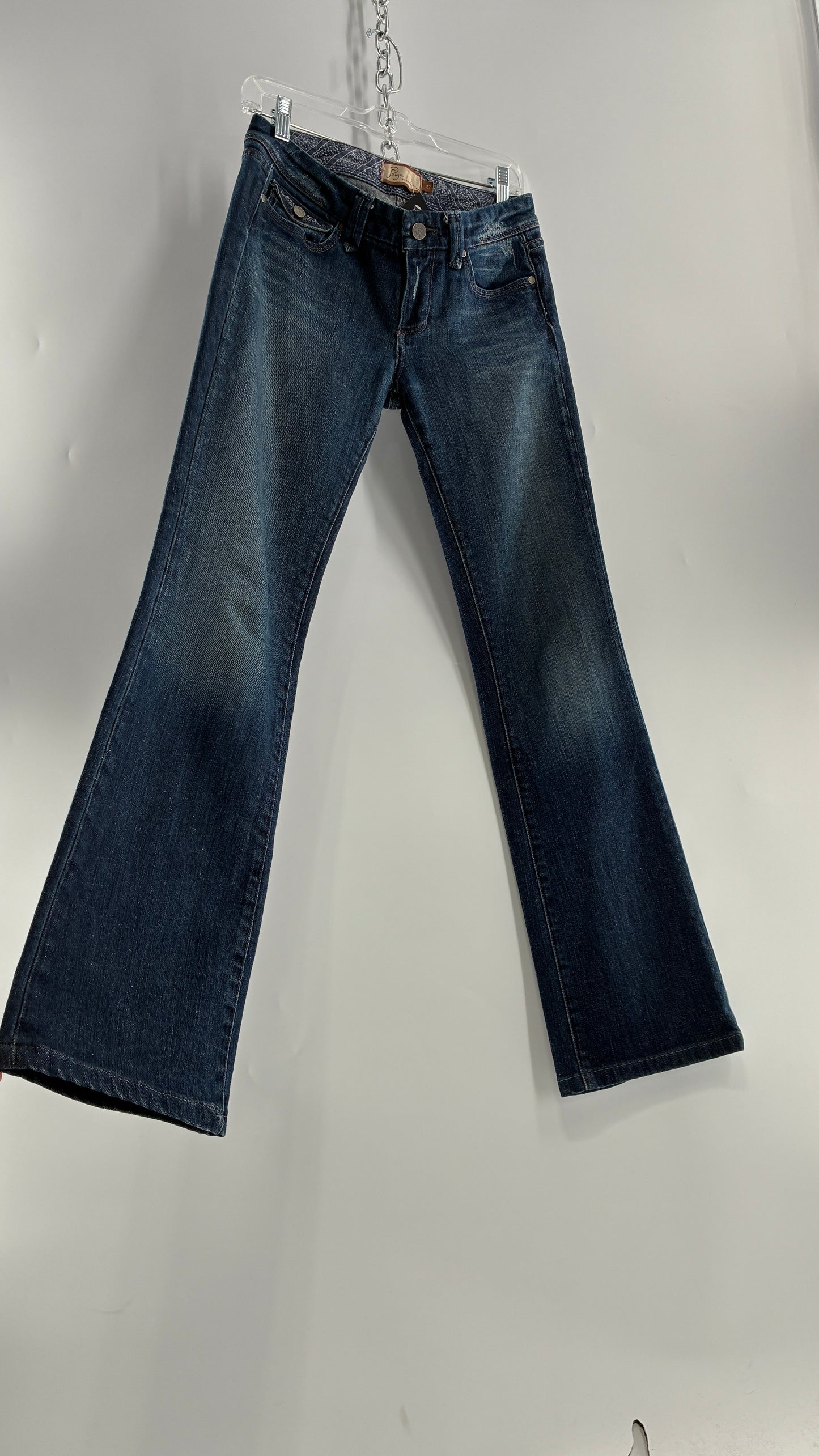 Vintage PAIGE Kick Flare Jeans with Embroidered Pockets (27)