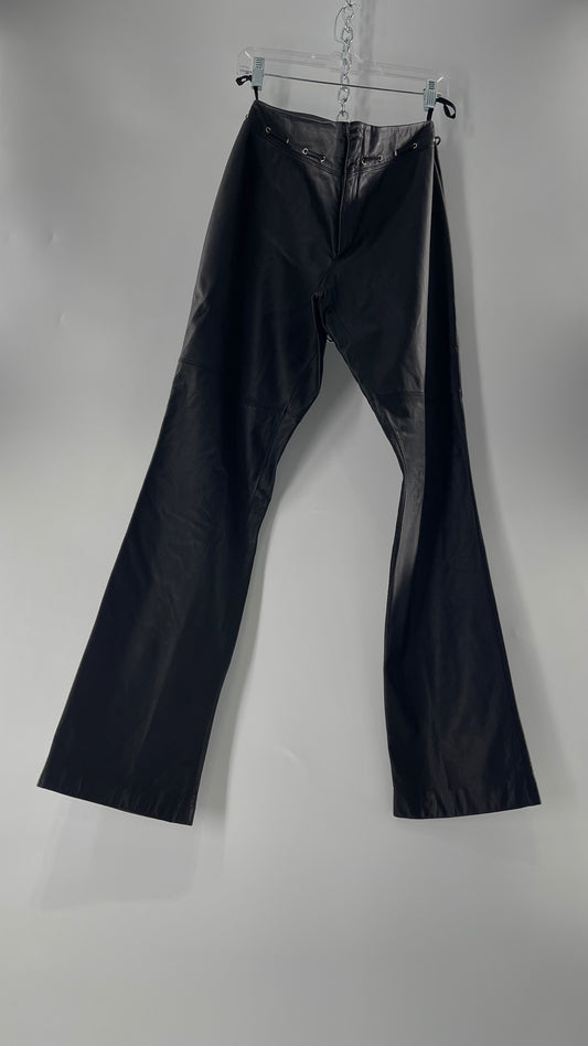 Vintage 90s RALPH Ralph Lauren Thin Leather Pants with Thread Through Grommet Detail on Waistline (4)