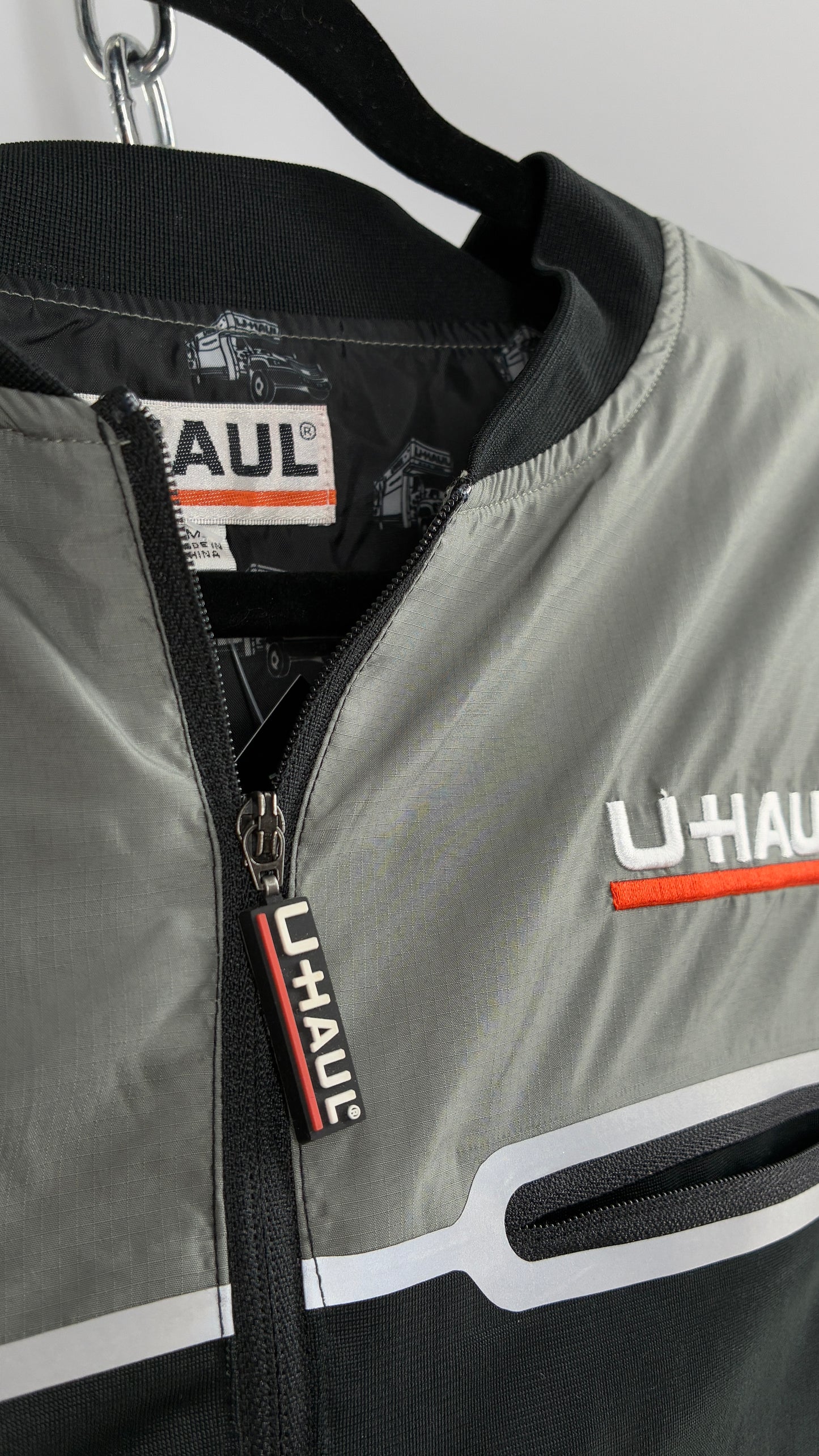 Vintage U-HAUL Embroidered Grey Wind Breaker (Medium)