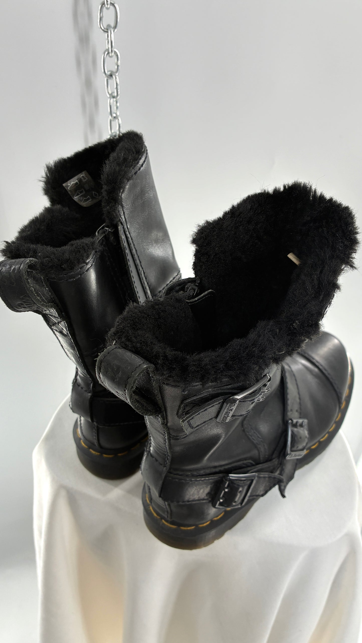 RARE Vintage Dr. Marten Kristy Mid Calf Faux Fur Black Leather Boots (8L)
