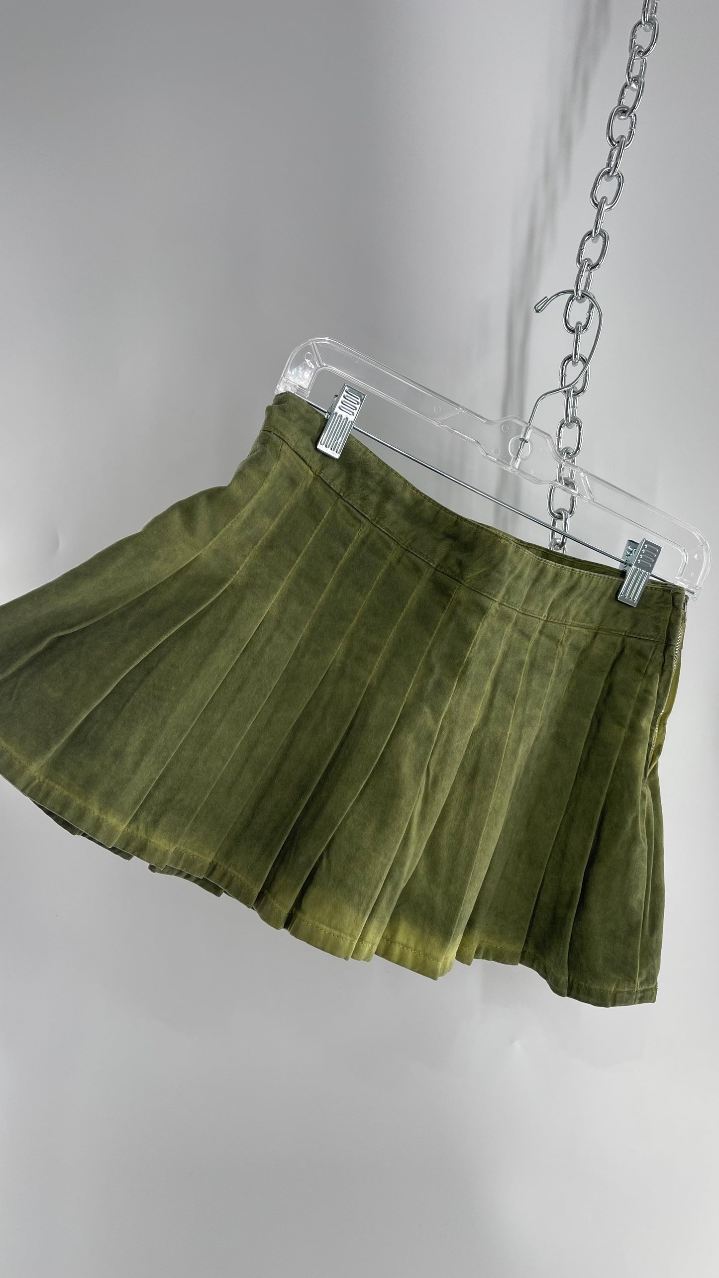 BDG Acid Washed Green Pleated Mini Skirt (XS)